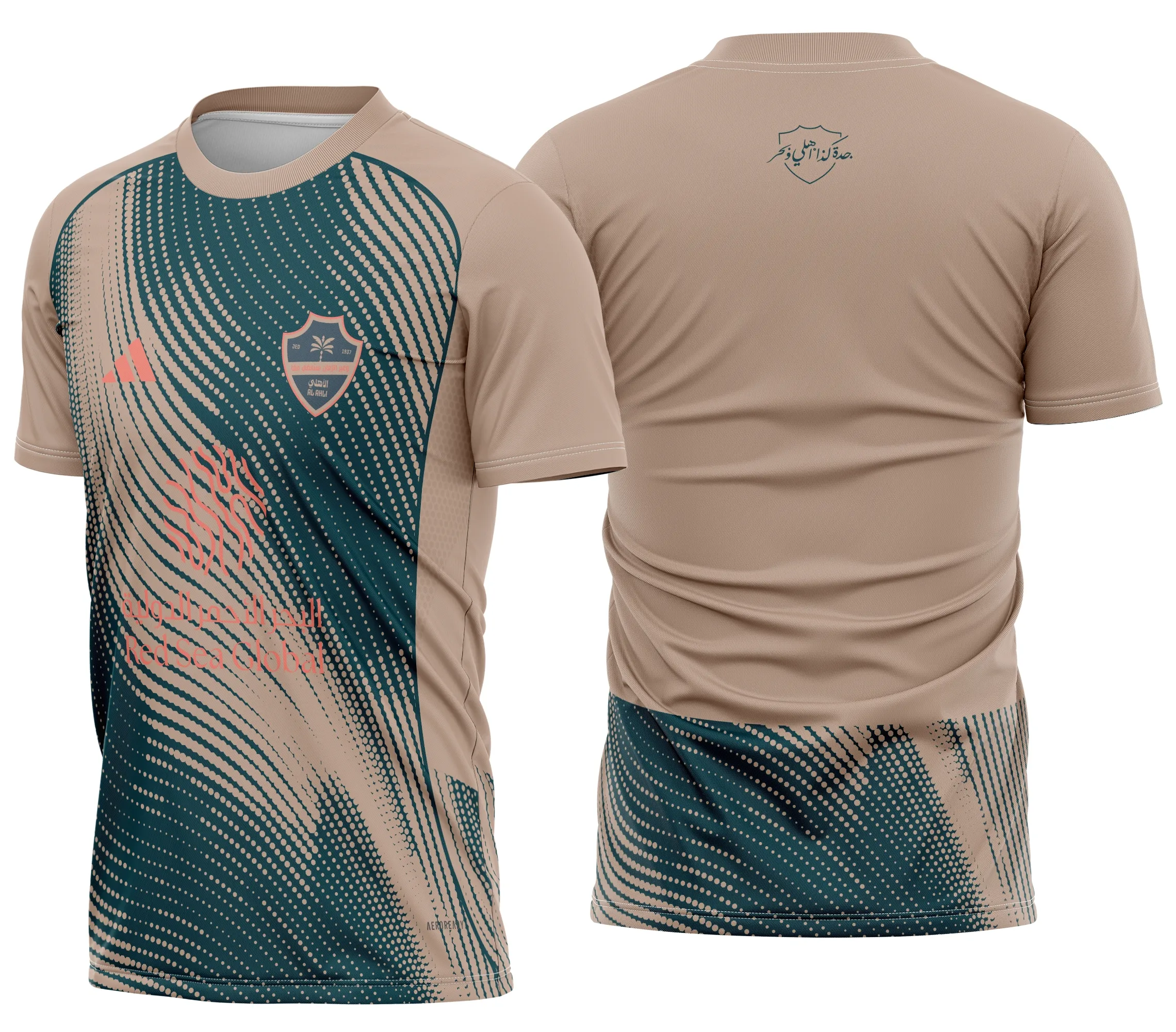 Camiseta unissex branca com logo no peito e estampa grande nas costas do time Al Ahli 2026, ideal para torcedores que buscam estilo e identidade com o clube.