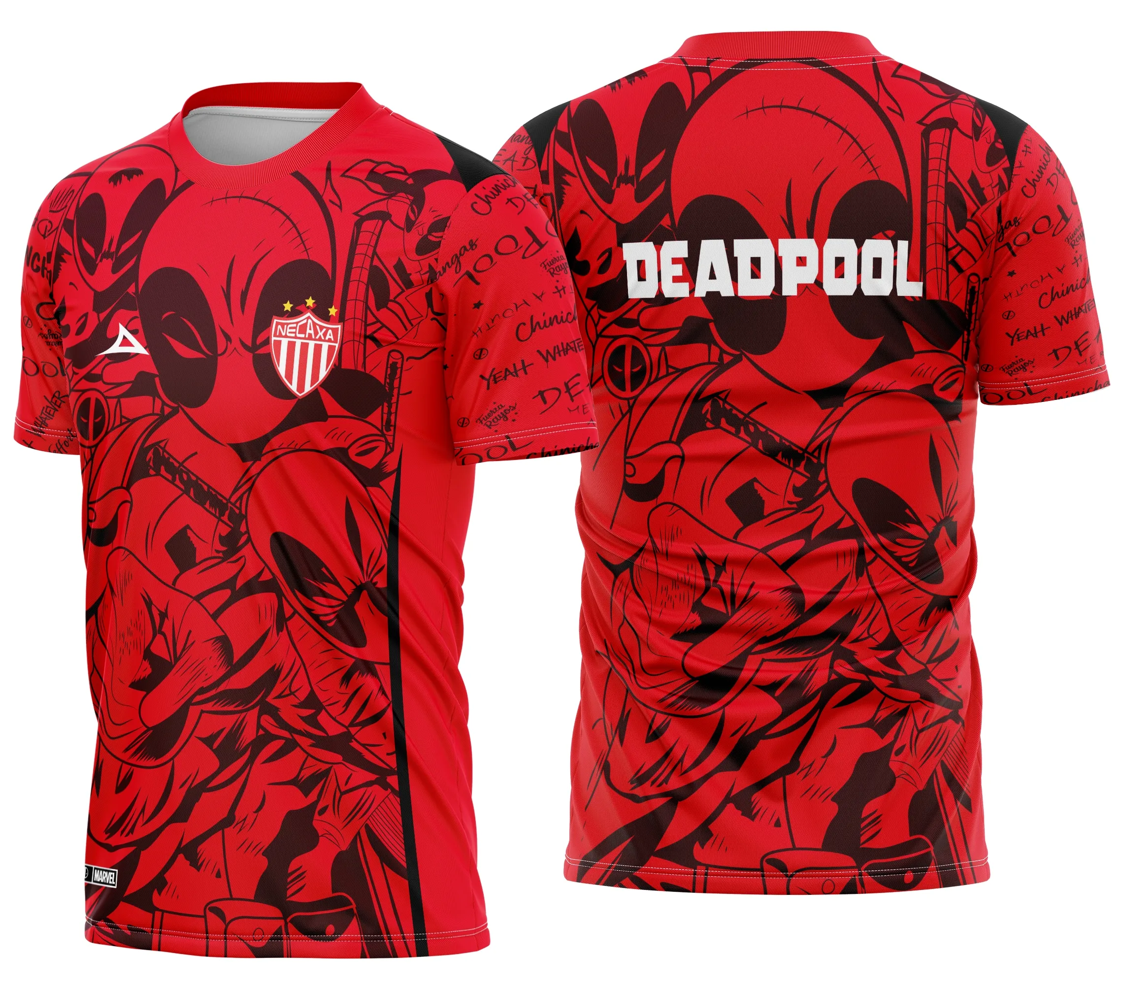 Camiseta unissex preta com logo no peito e estampa grande nas costas com tema do time Necaxa especial 2026, perfeita para fãs e torcedores vibrantes.