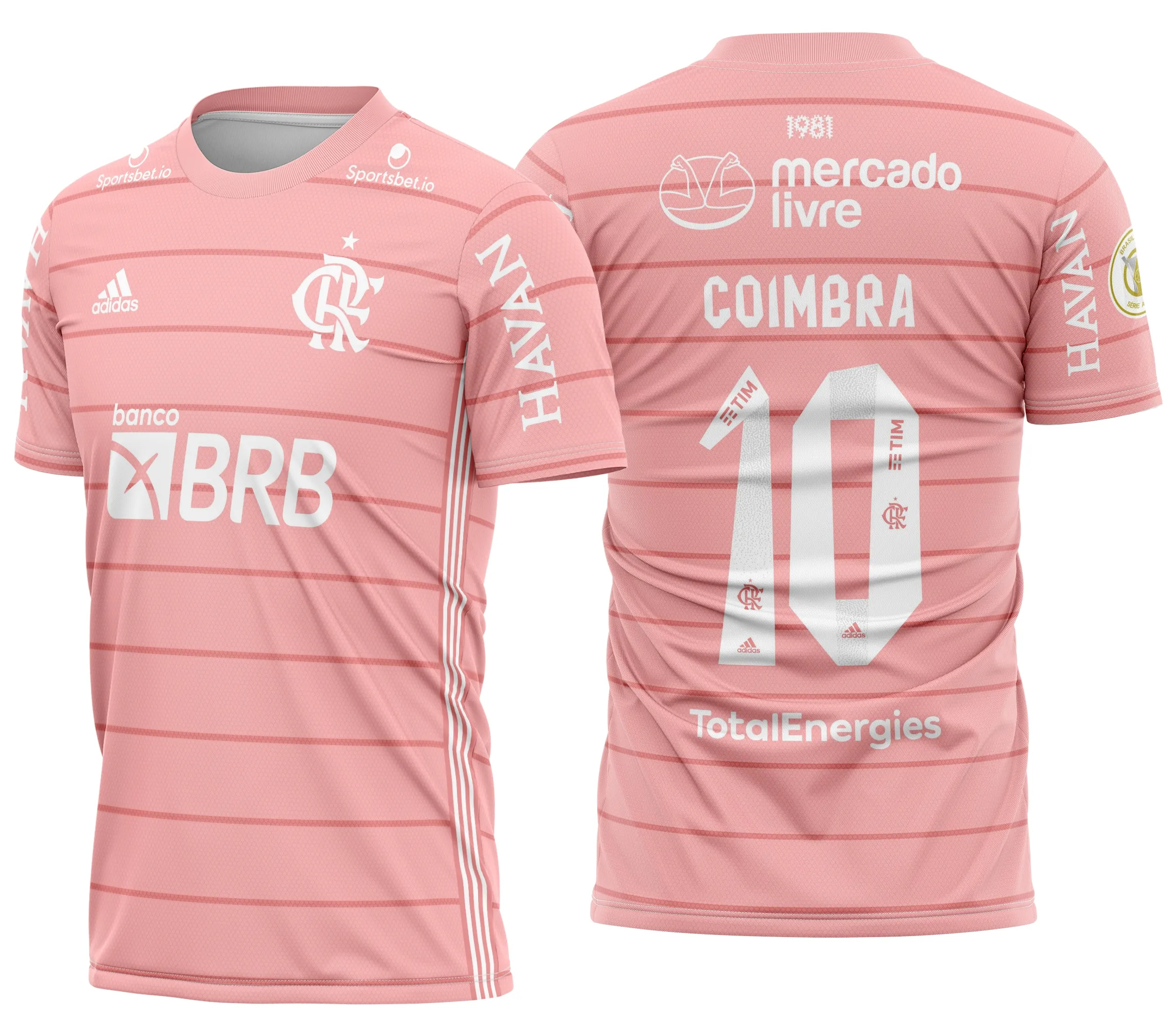 Camiseta preta unissex com logo do Flamengo no peito e estampa grande nas costas em homenagem ao Outubro Rosa, destacando a campanha de prevenção ao câncer de mama em estilo esportivo e moderno.