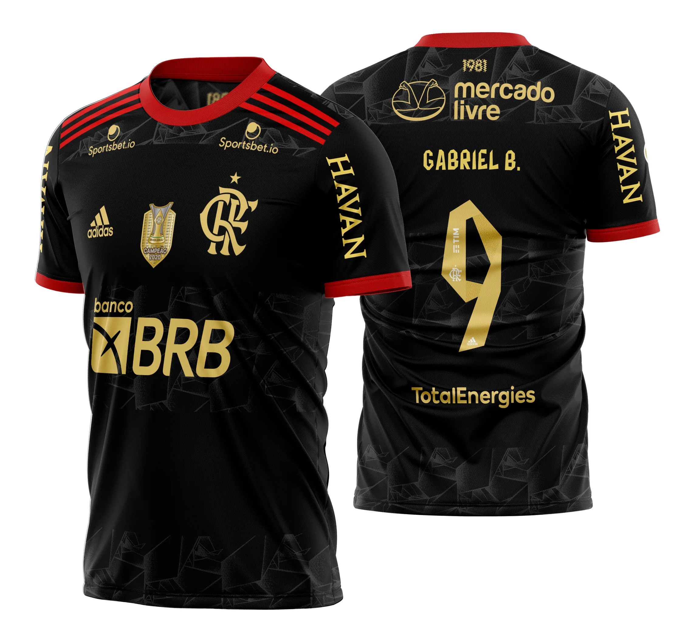 Foto da camiseta preta unissex com logo no peito e estampa grande nas costas do Flamengo 2021 2022 terceiro uniforme, perfeita para torcedores que querem estilo e autenticidade.