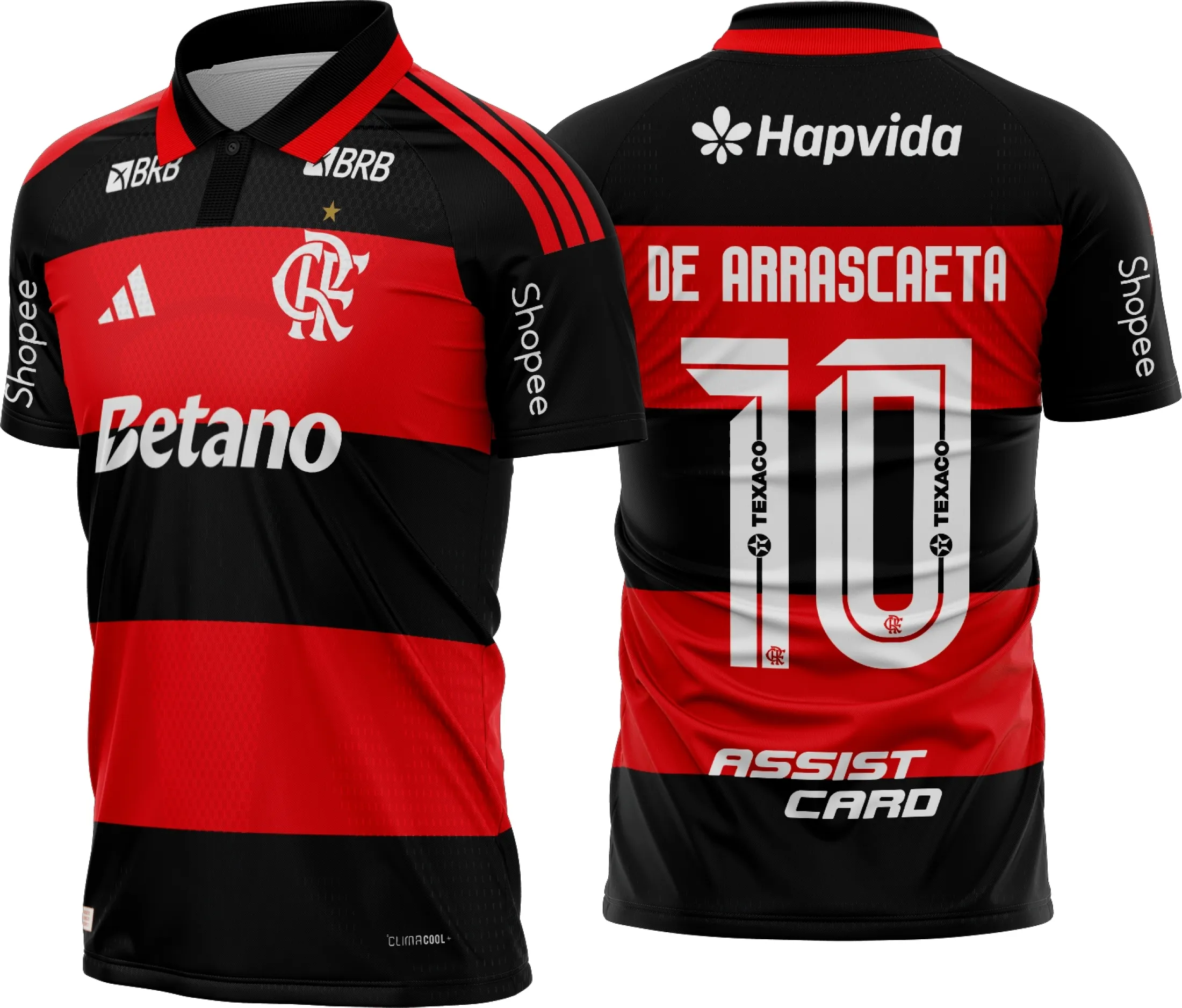 Camiseta unissex preta com logo do Flamengo no peito e estampa grande nas costas com detalhes texturizados da camisa titular 2026-2027 do Flamengo.