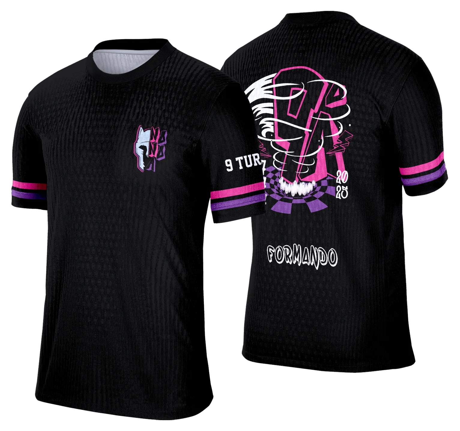 Camiseta unissex preta com logo no peito e estampa grande nas costas do tema Formandos Nono Ano 2026 Furacão, ideal para comemorar a turma com estilo e atitude.