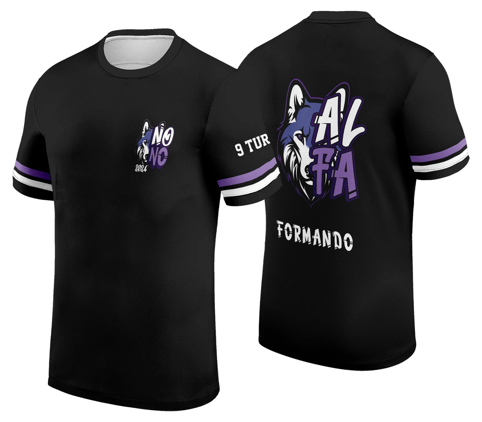 Camiseta unissex preta com logo no peito e estampa grande nas costas com tema Camisa Formandos Nono Ano 2026 Lobo, ideal para celebrar a conquista escolar com estilo e atitude.