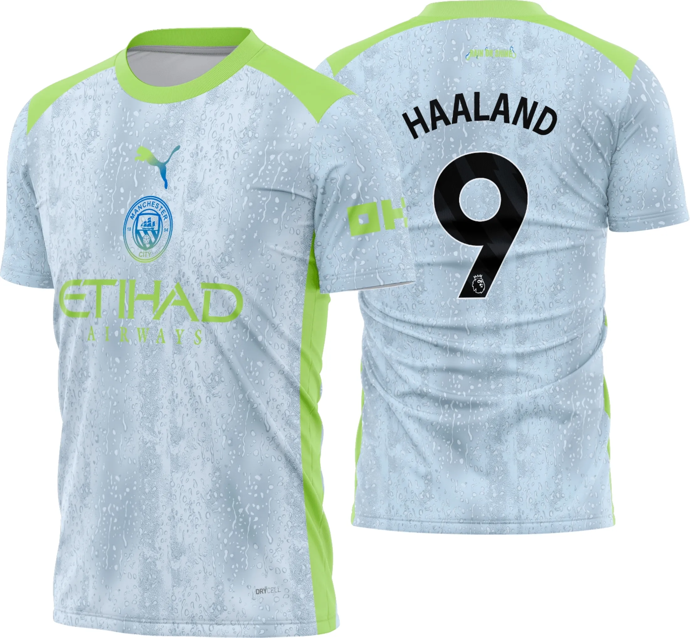 Camiseta unissex preta com logo no peito e estampa grande nas costas, inspirada na camisa Manchester City terceira 2025-26, perfeita para fãs do time.