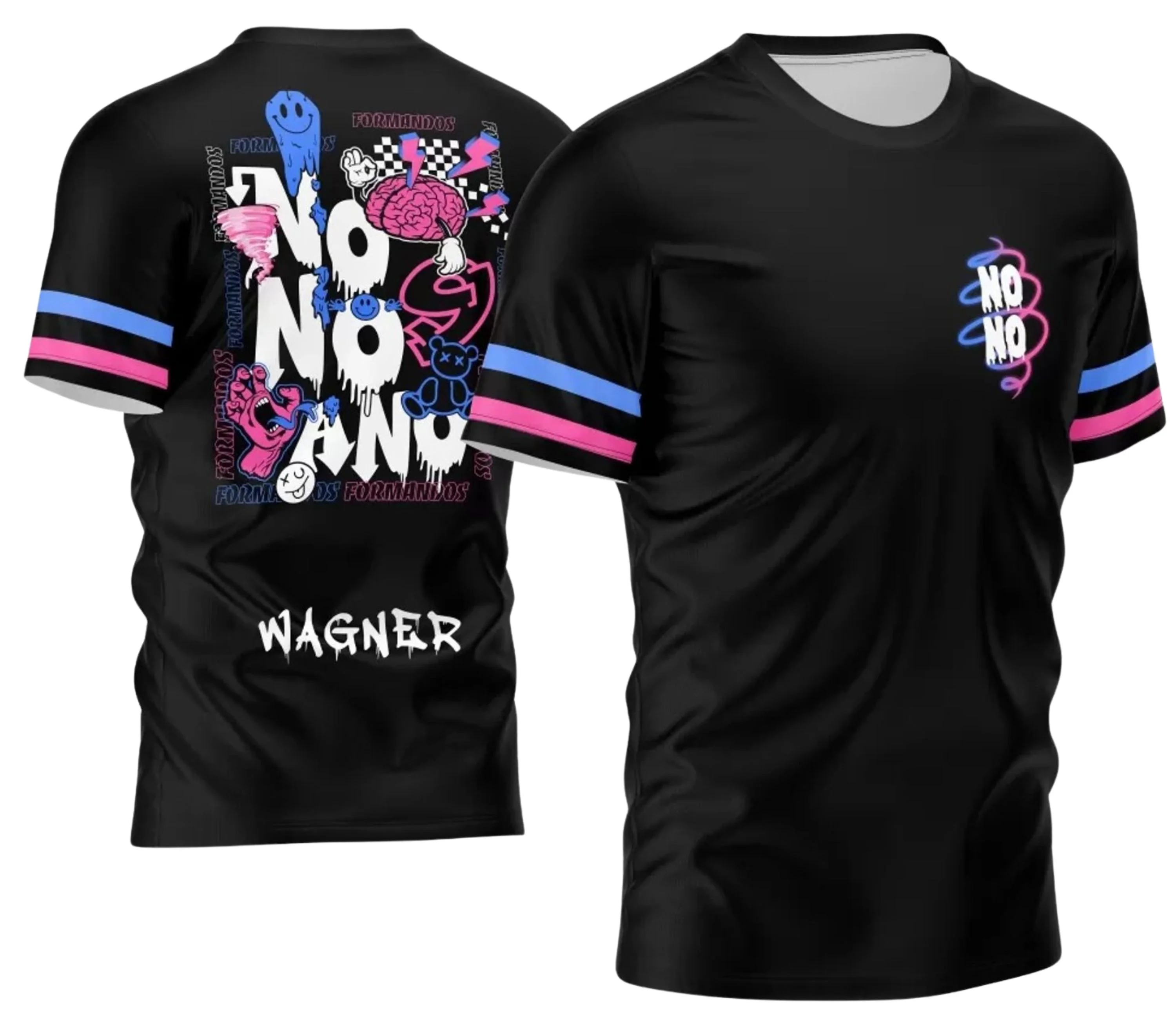 Camiseta unissex branca com logo no peito e estampa grande nas costas, tema Nono Ano 2026, design moderno e vibrante.