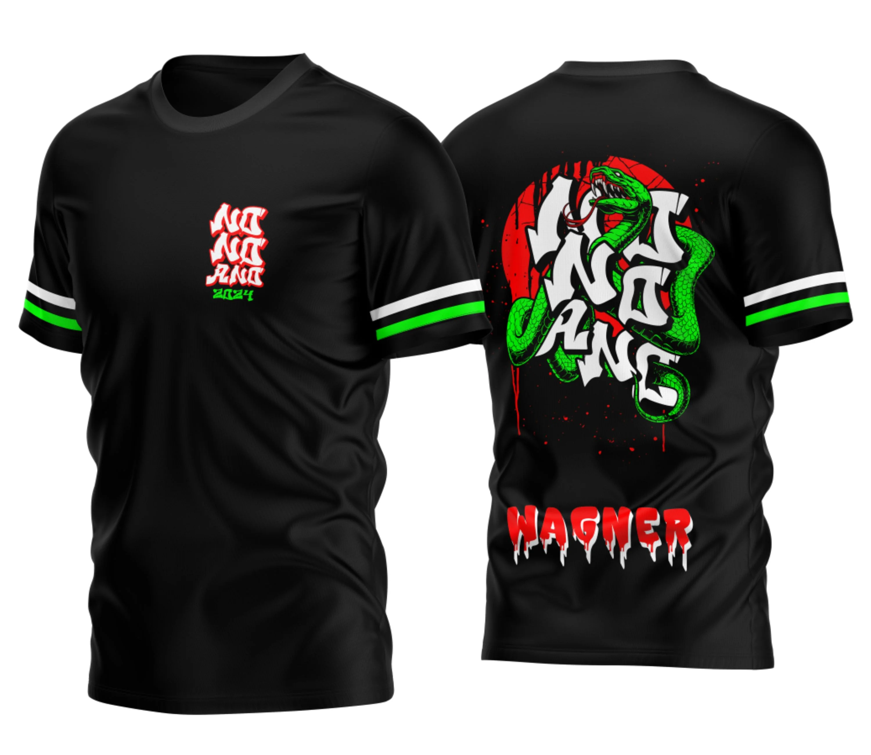 Camiseta unissex preta com logo no peito e estampa grande nas costas temática Cobra Verde Nono Ano 2026, ideal para estudantes.