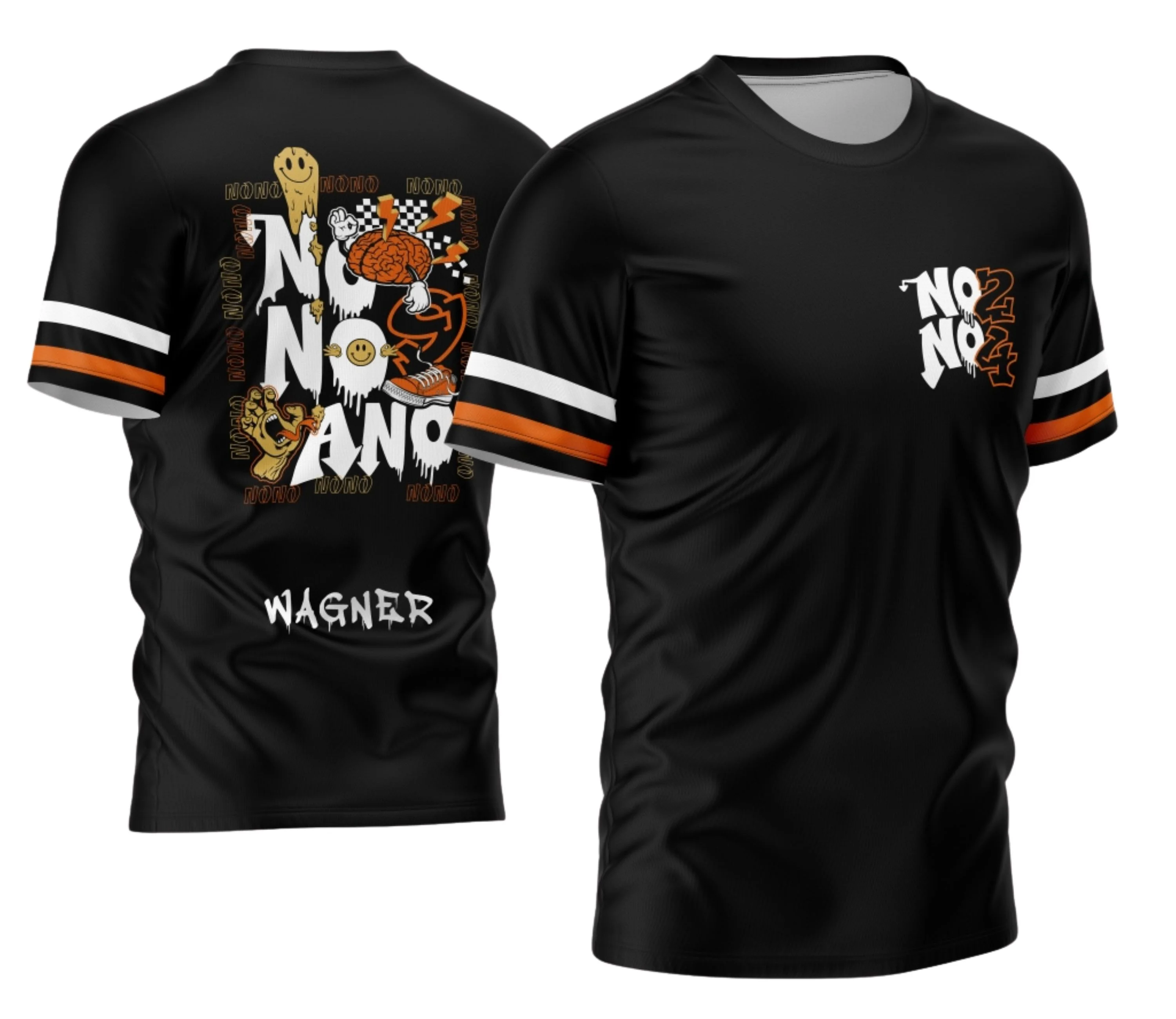 Camiseta unissex preta com logo no peito e estampa grande nas costas com tema Nono Ano 2026 Derretendo Cor Laranja, perfeita para mostrar estilo e personalidade na escola.