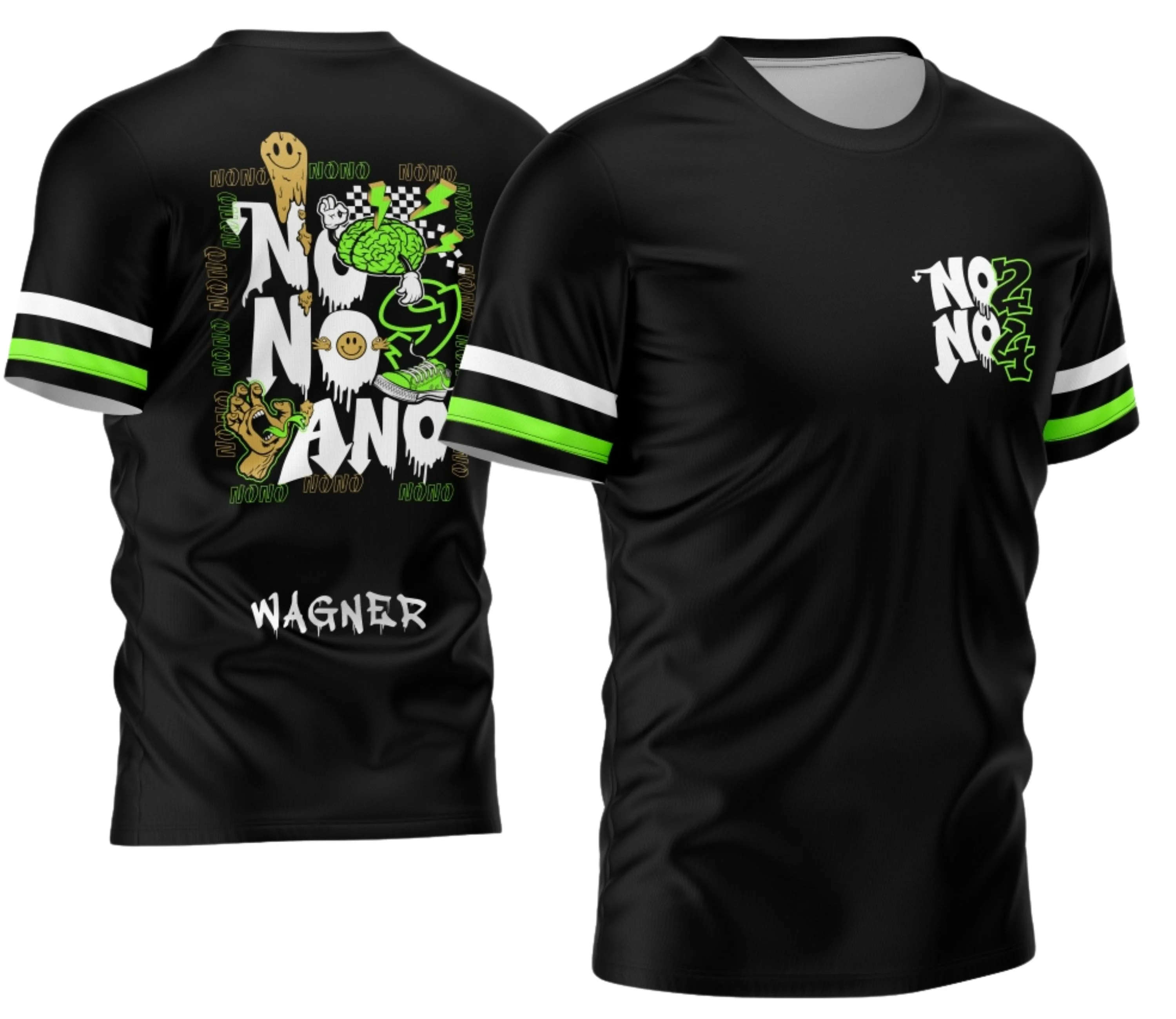 Camiseta unissex preta com logo no peito e estampa grande nas costas da Camisa Nono Ano 2026 Derretendo Cor Verde, destaque na combinação de cores e visual moderno para estudantes.