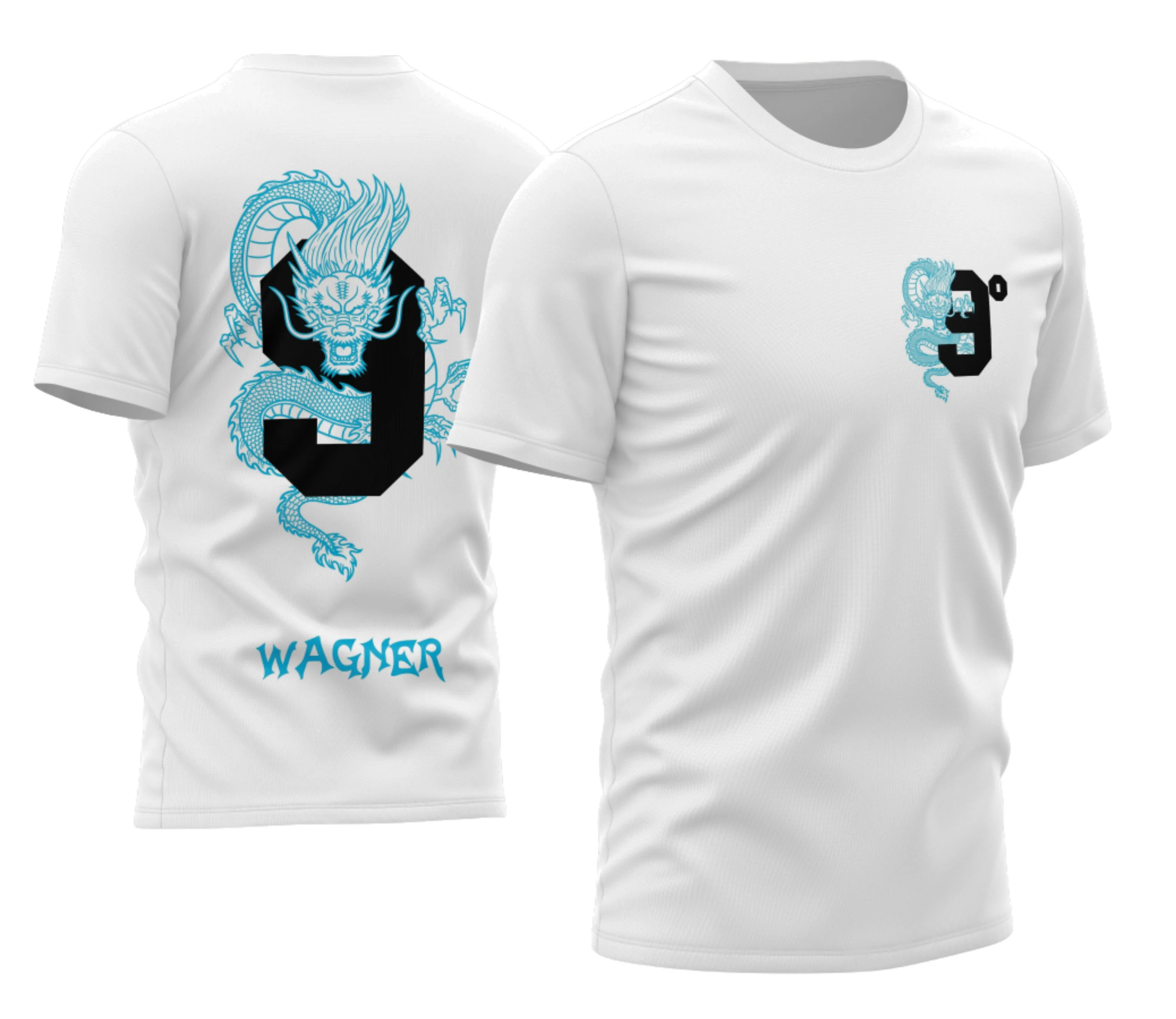 Camiseta unissex preta com logo no peito e estampa grande nas costas mostrando o tema Nono Ano 2026 Dragão, design moderno e marcante, perfeita para estudantes que desejam destaque.