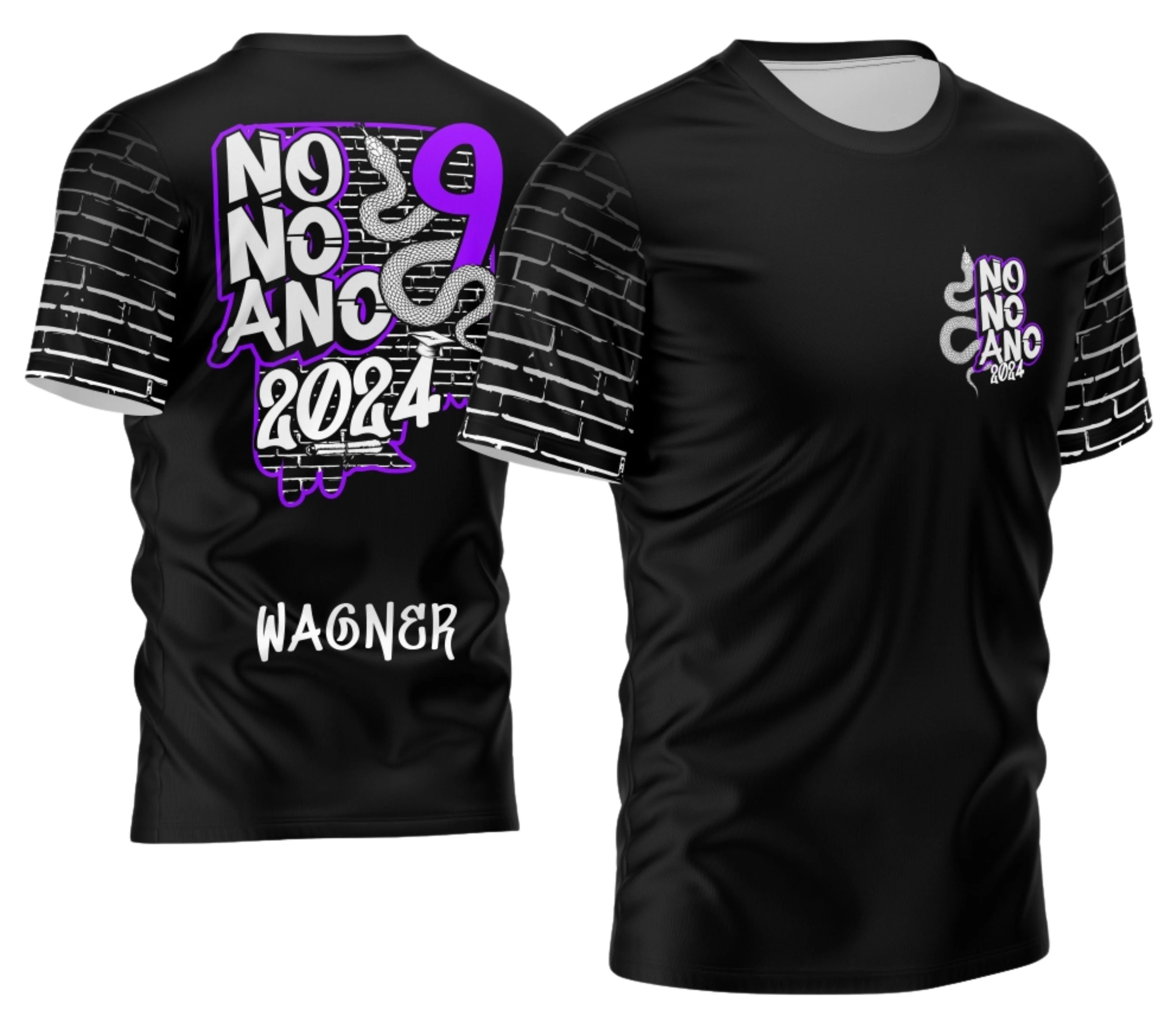 Camiseta unissex preta com logo no peito e estampa grande nas costas mostrando tema Nono Ano 2026 Grafite Cobra, perfeita para uso casual com estilo marcante e moderno.