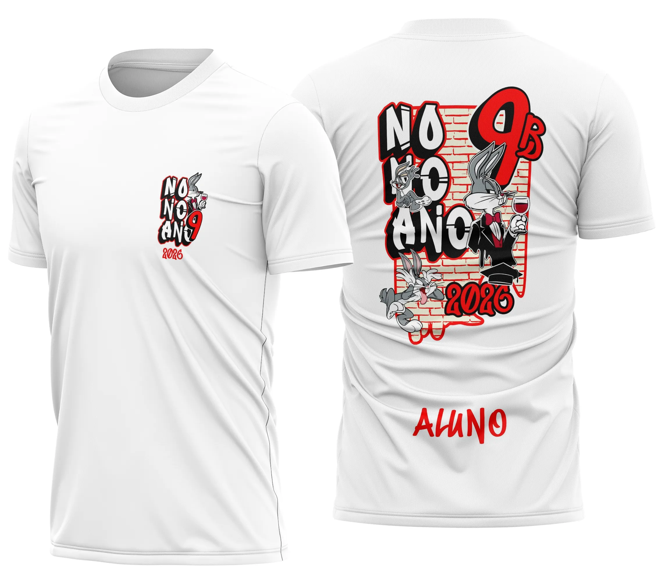 Camiseta unissex preta com logo no peito e estampa grande nas costas da coleção Nono Ano PernaLonga Escolar Modelo 02, ideal para uso escolar, confortável e estilosa.