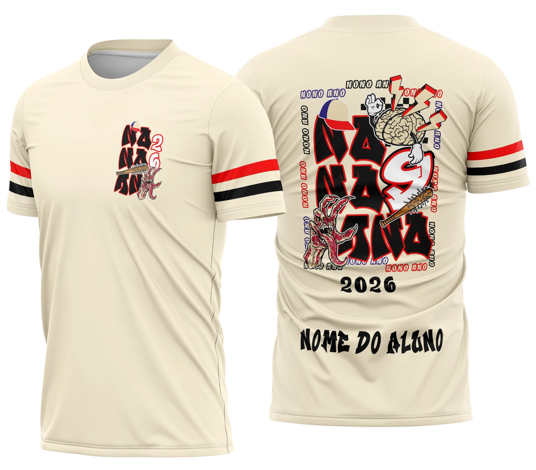 Camiseta unissex preta com logo no peito e estampa grande nas costas do tema Nono Ano Stranger Things Vecna, ideal para fãs da série e eventos temáticos.