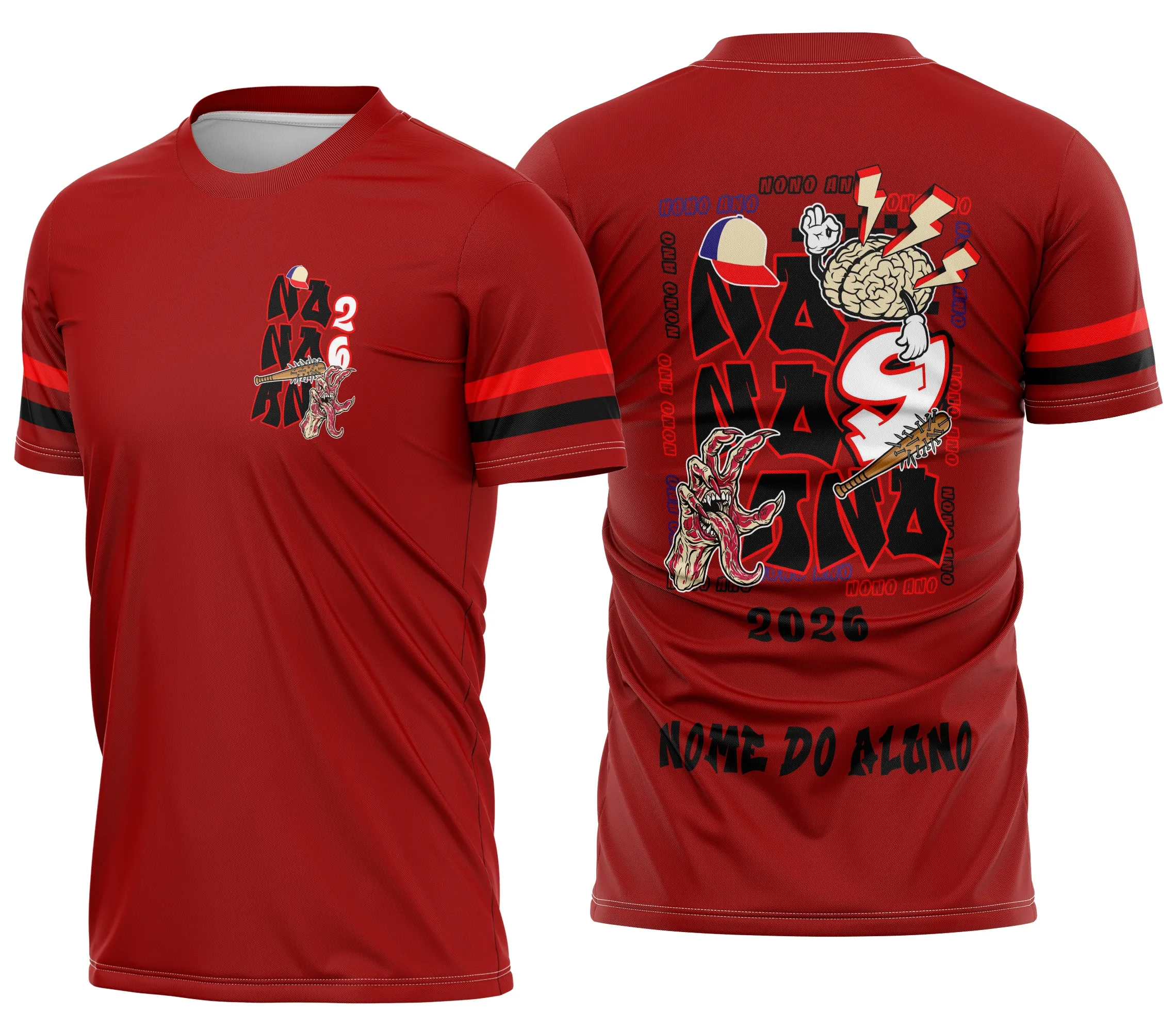 Camiseta unissex preta com logo no peito e estampa grande nas costas do tema Nono Ano Stranger Things Vecna, estilo moderno e descolado para fãs da série.