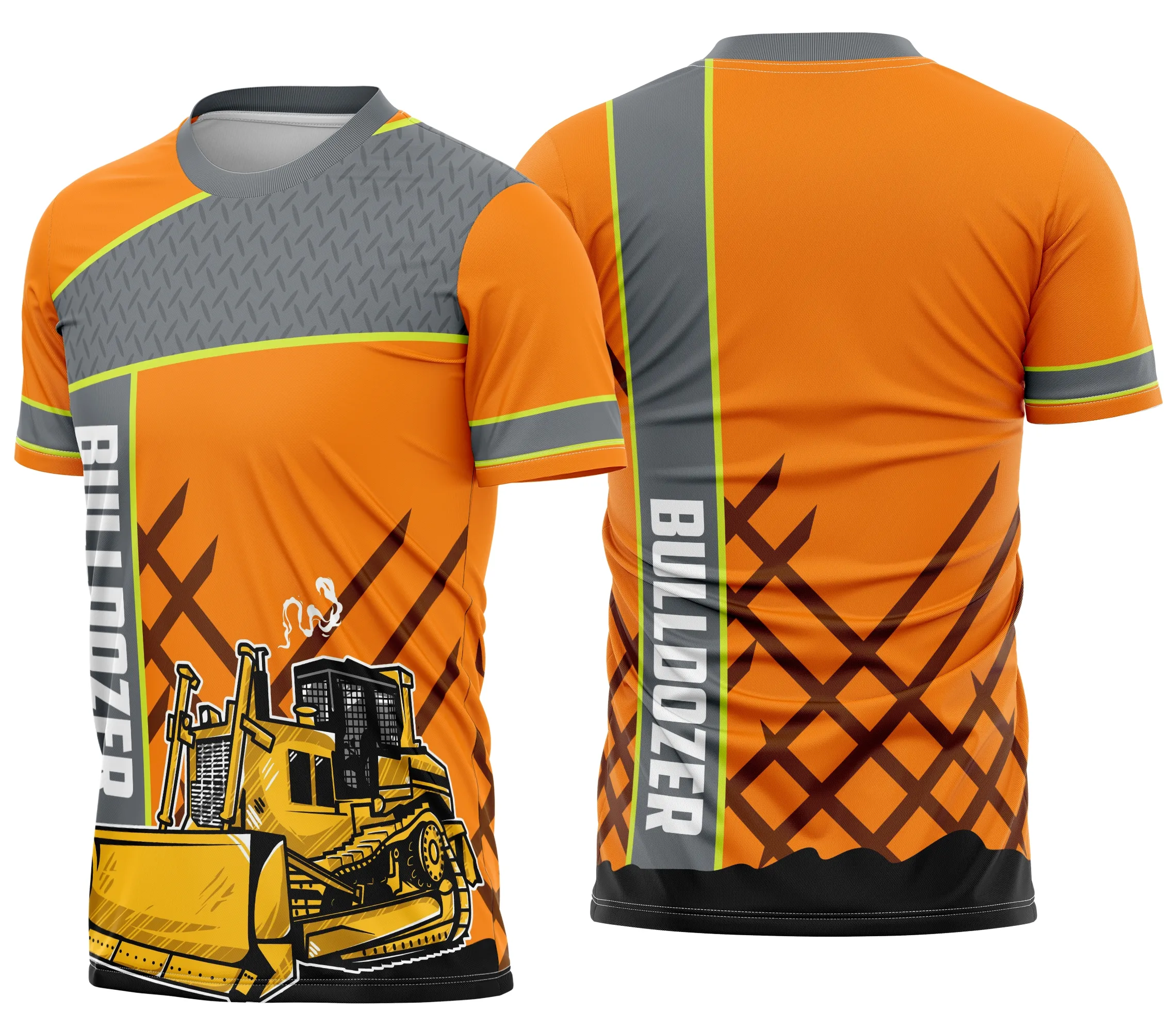 Camiseta preta unissex com logo no peito e estampa grande nas costas destacando o tema Operador de Máquinas Pesadas, ideal para uso casual ou profissional.