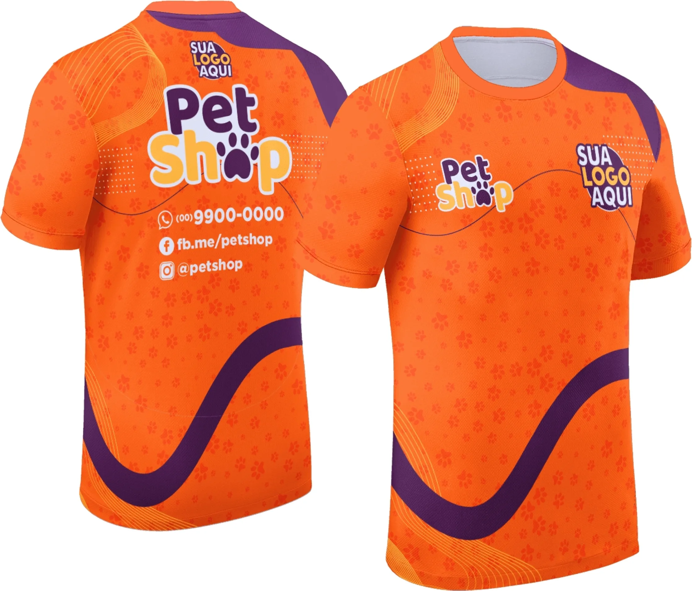 Camiseta unissex preta com logo no peito e estampa grande nas costas, tema Pet Shop Modelo 038, confeccionada em tecido confortável e de qualidade.
