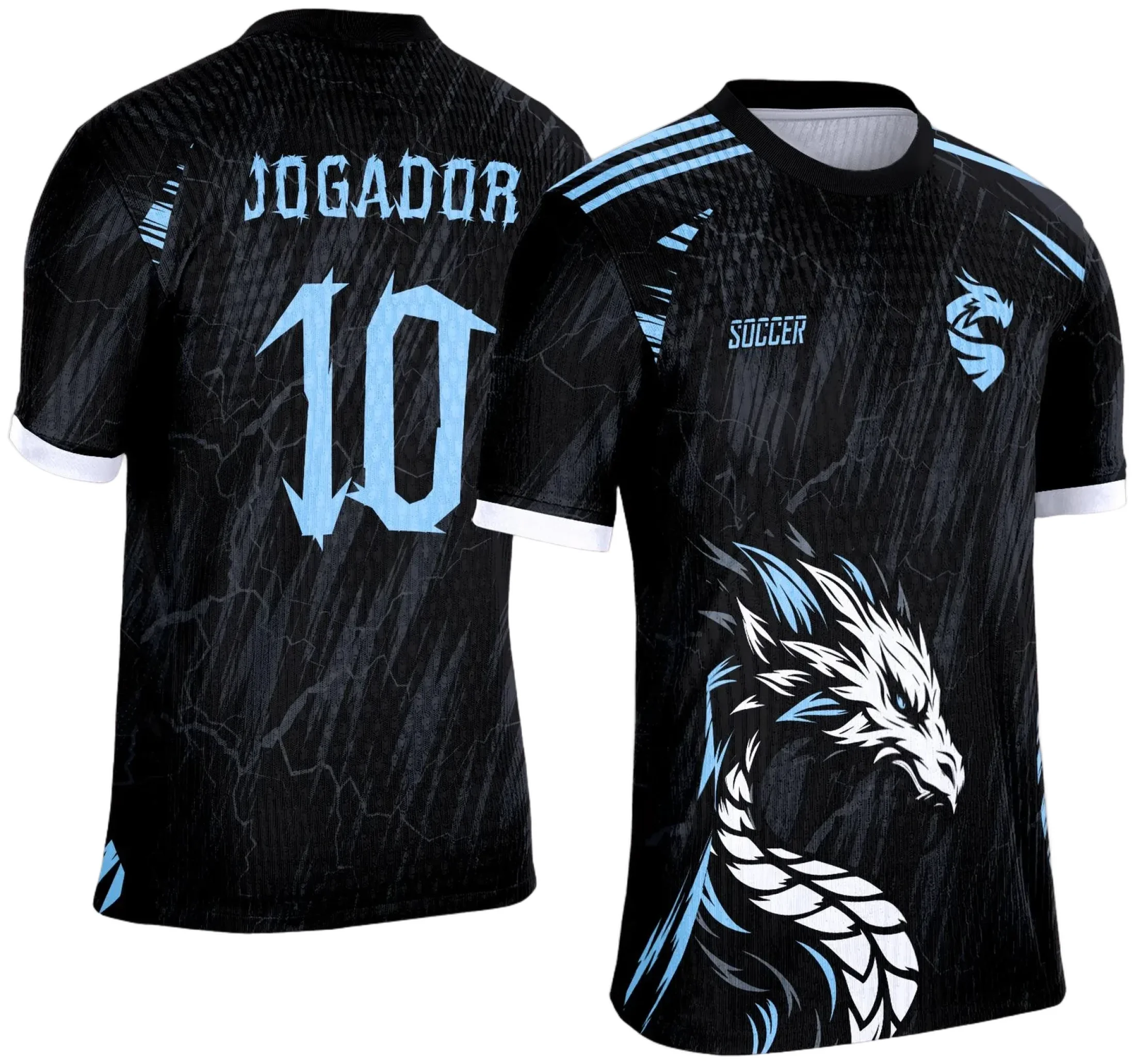 Camiseta unissex preta com logo no peito e estampa grande nas costas mostrando dragão branco no tema Interclasse 2025, ideal para eventos escolares e times.