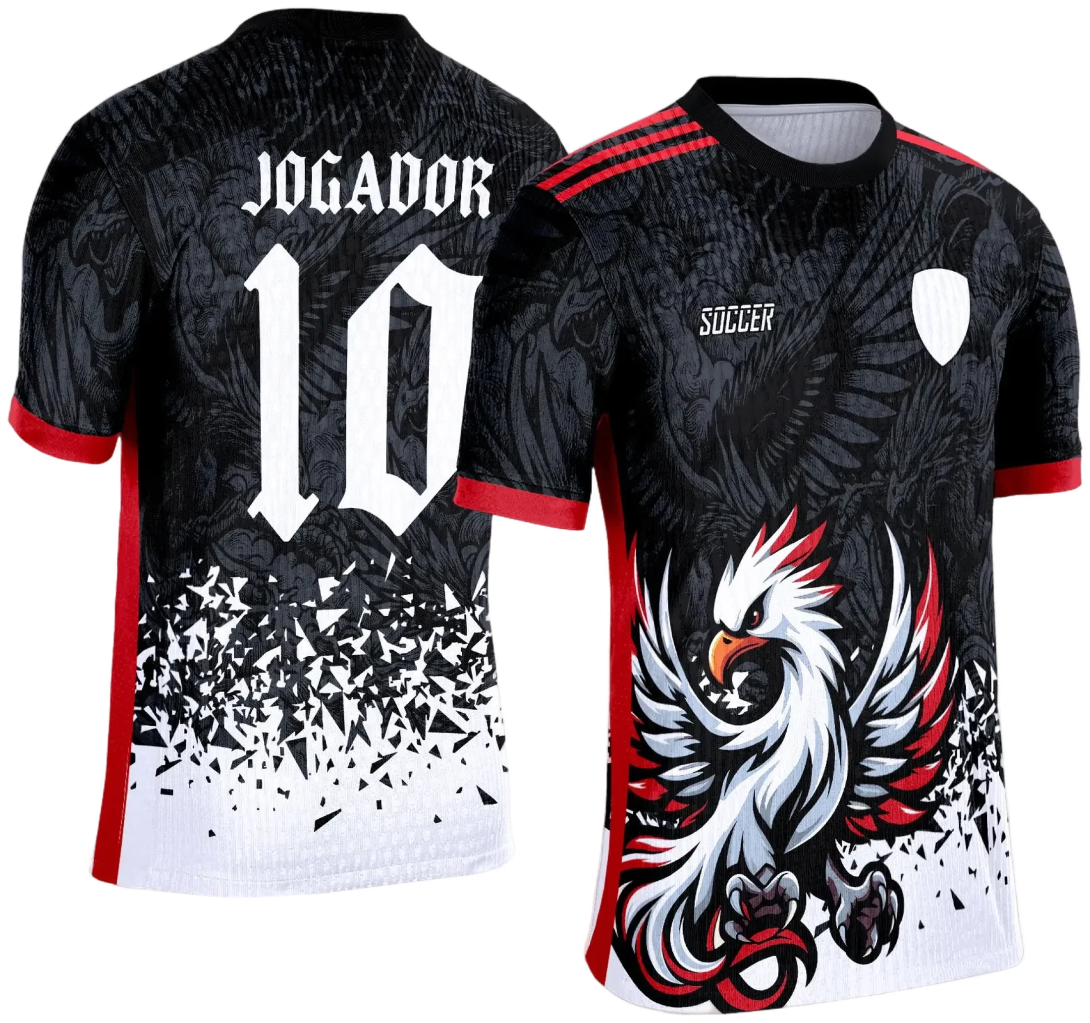 Camiseta unissex preta com logo no peito e estampa grande nas costas mostrando a Fênix Branca, perfeita para o interclasse 2025, com destaque e design marcante.