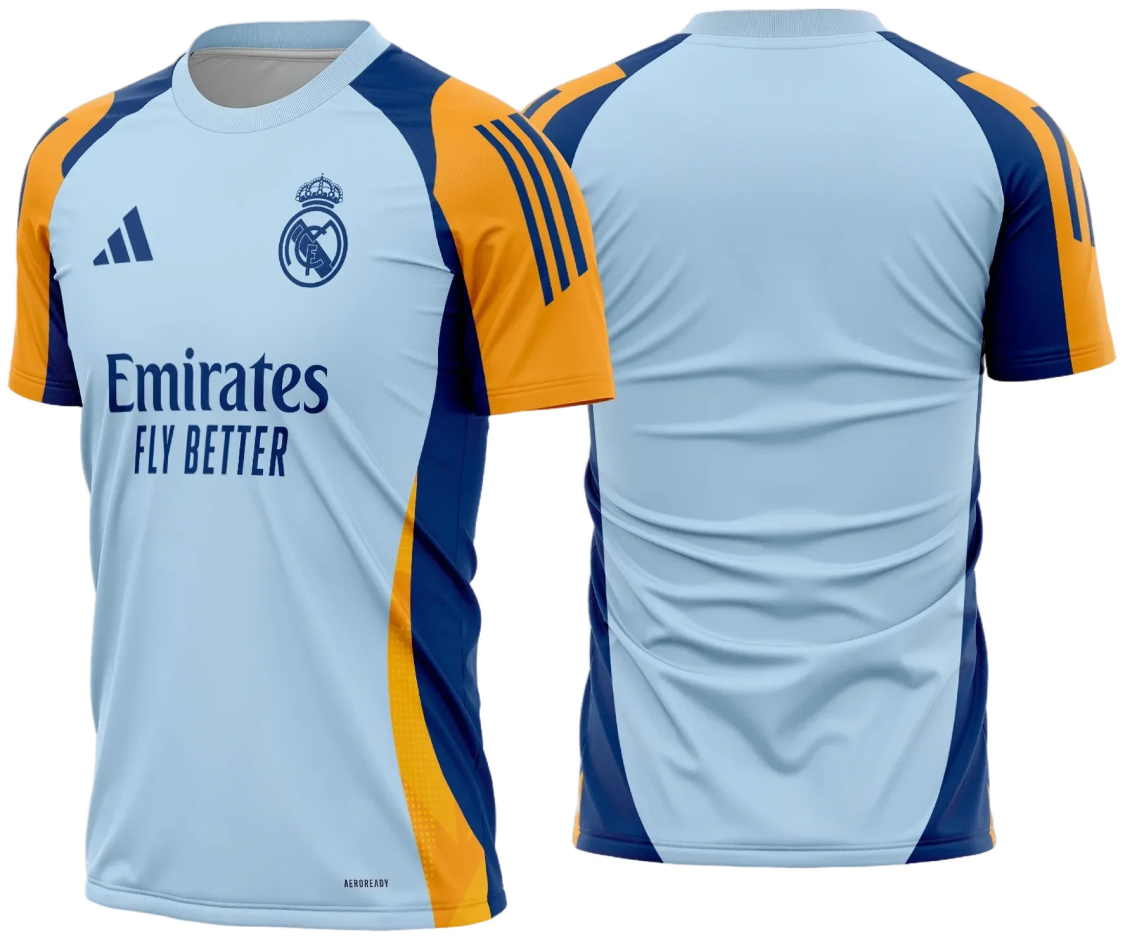 Camiseta unissex branca com logo no peito e estampa grande nas costas inspirada na Camisa Real Madrid Pré-Jogo Especial 2024 2025, perfeita para fãs e colecionadores.