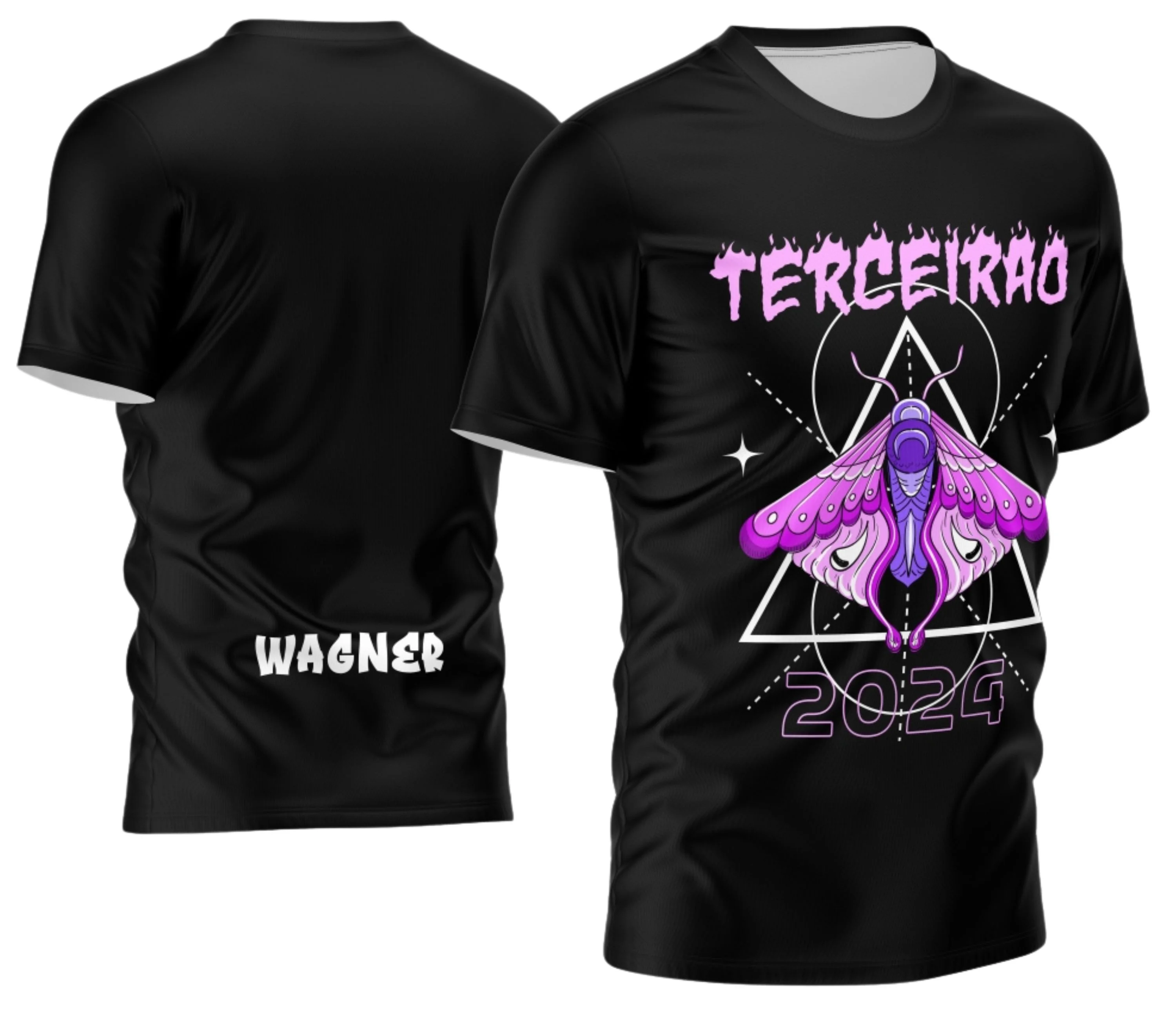 Camiseta unissex branca com logo no peito e estampa grande nas costas celebrando a camisa Terceirão, design criativo e moderno para marcar essa fase especial.