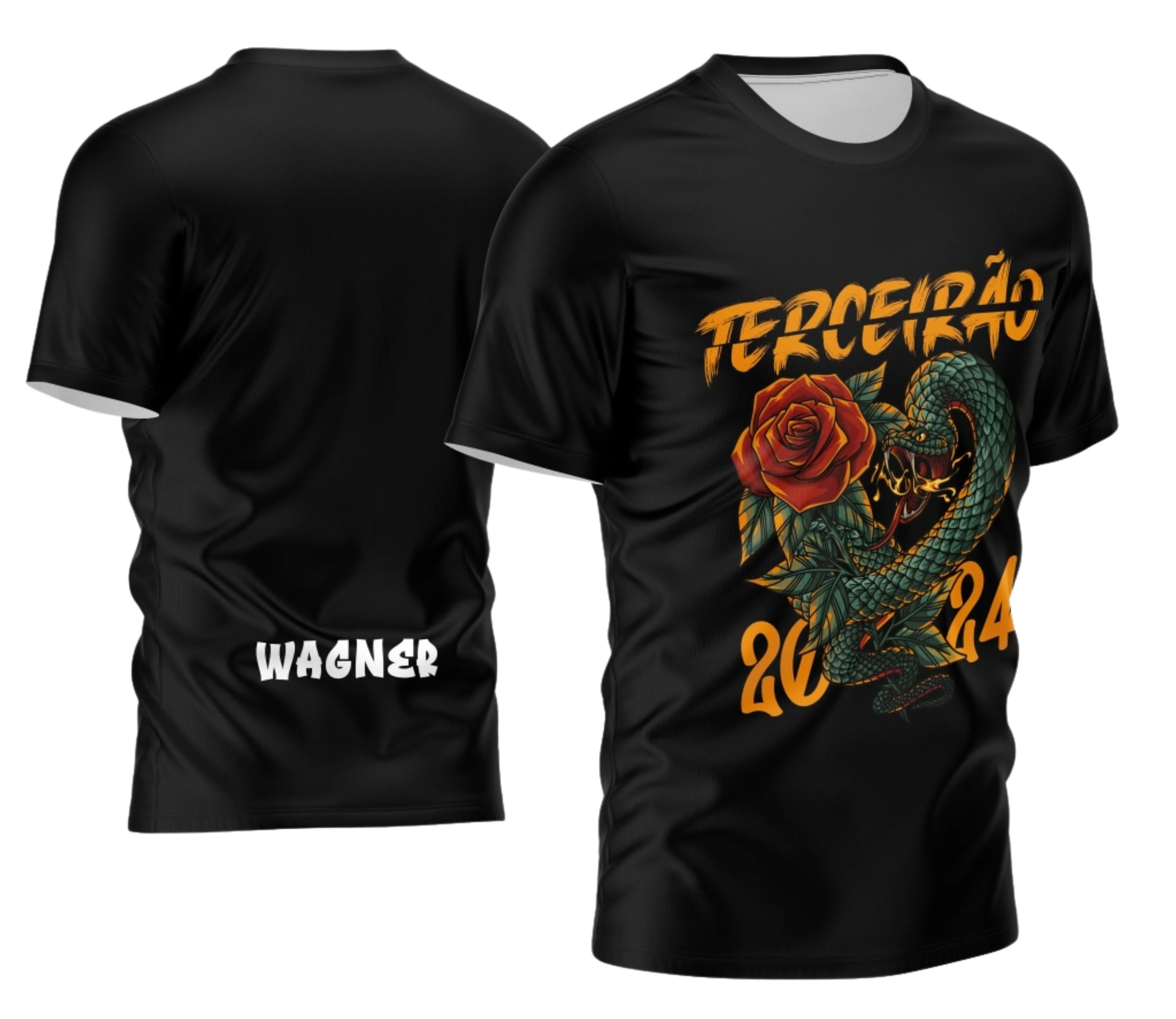 Camiseta unissex preta com logo no peito e estampa grande nas costas dizendo Terceirão Estilo Exclusivo, perfeita para estudantes, estilo jovem e descolado.