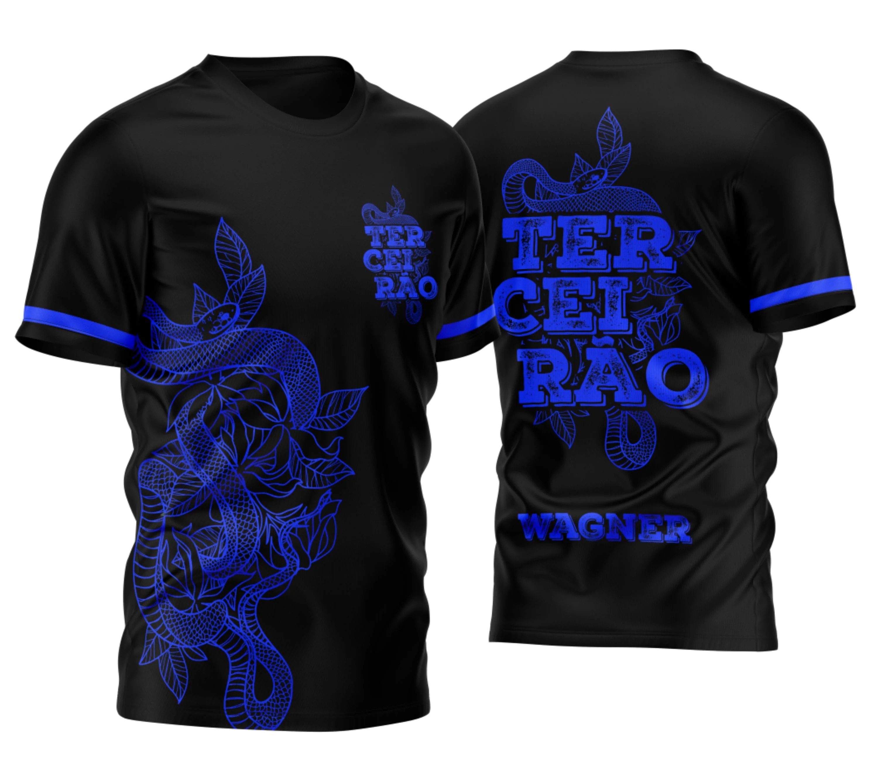 Camiseta unissex preta com logo no peito e estampa grande nas costas, tema Terceirão Cobra 2026, perfeita para estudantes comemorarem sua turma.