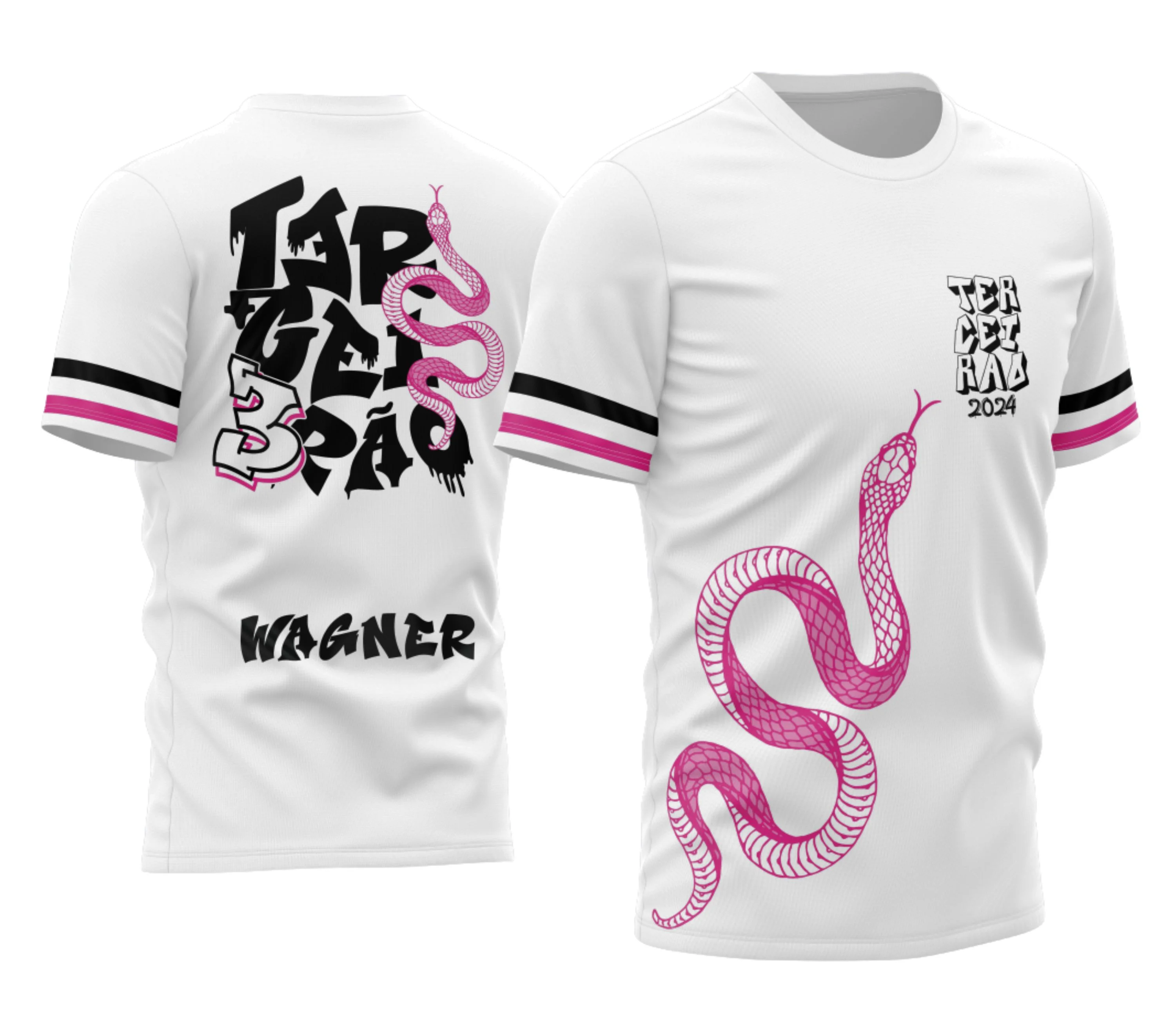 Camiseta unissex preta com logo Cobra 2026 no peito e estampa grande nas costas destacando a turma do Terceirão de 2026, perfeita para estudantes e eventos de formatura.