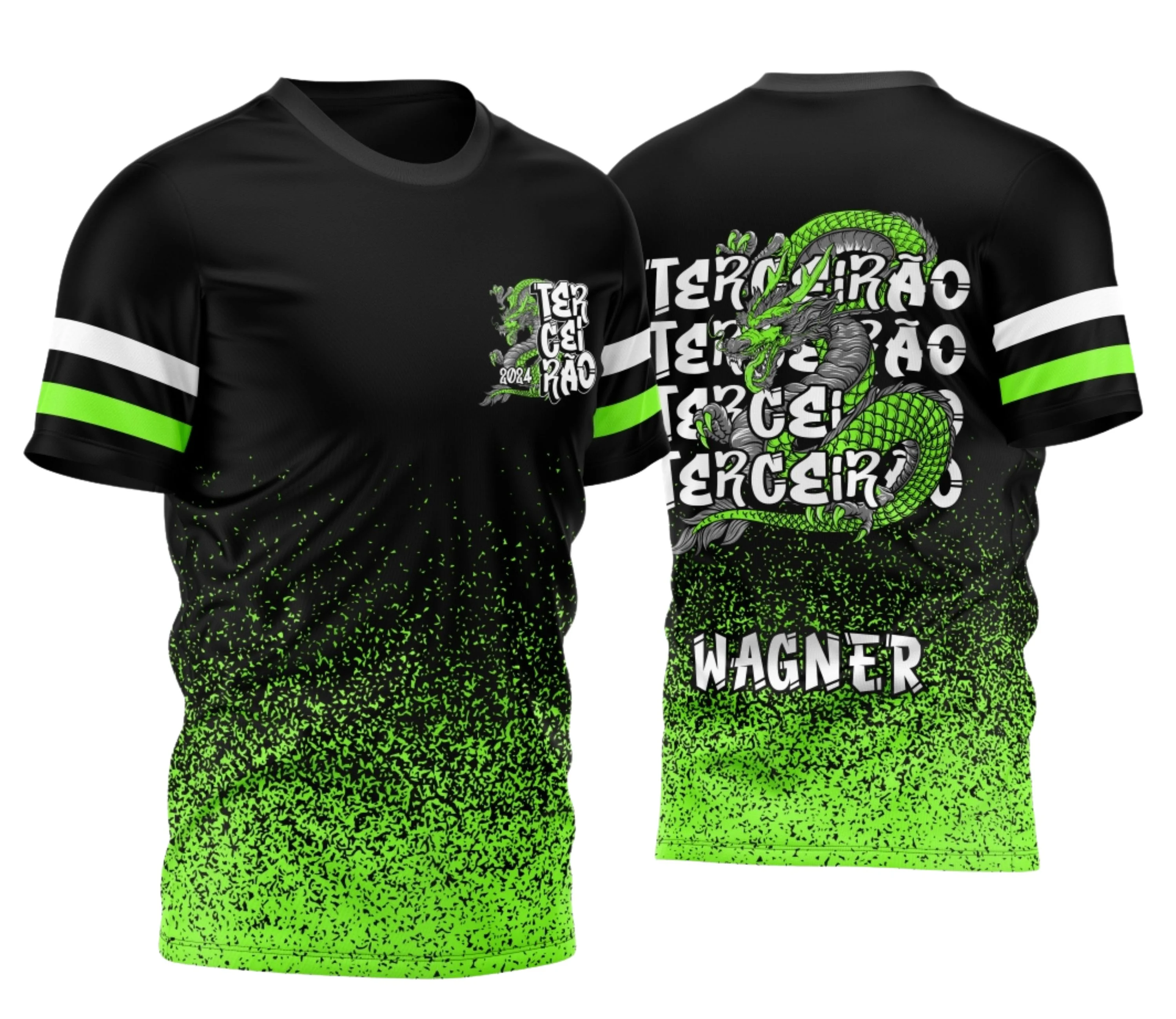 Camisa com logo no peito e estampa grande nas costas apresentando design moderno e impactante, ideal para celebrar o Terceirão 2026 com estilo único e marcante.