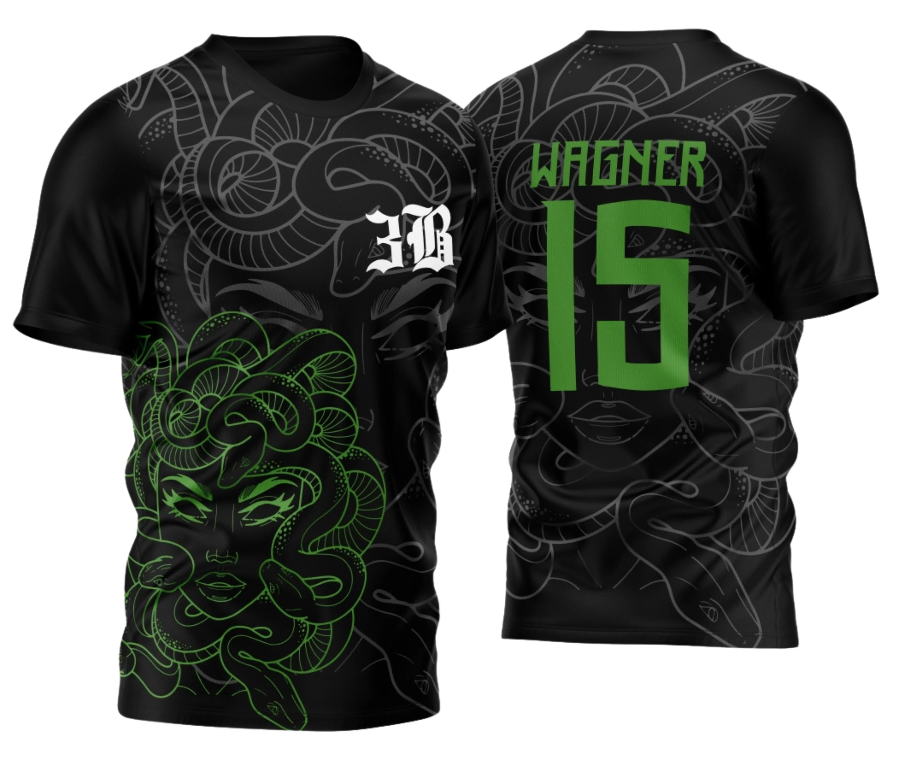 Camiseta unissex preta com logo no peito e estampa grande nas costas com tema Terceirão Medusa 2026, ideal para turmas que querem marcar seu último ano com estilo