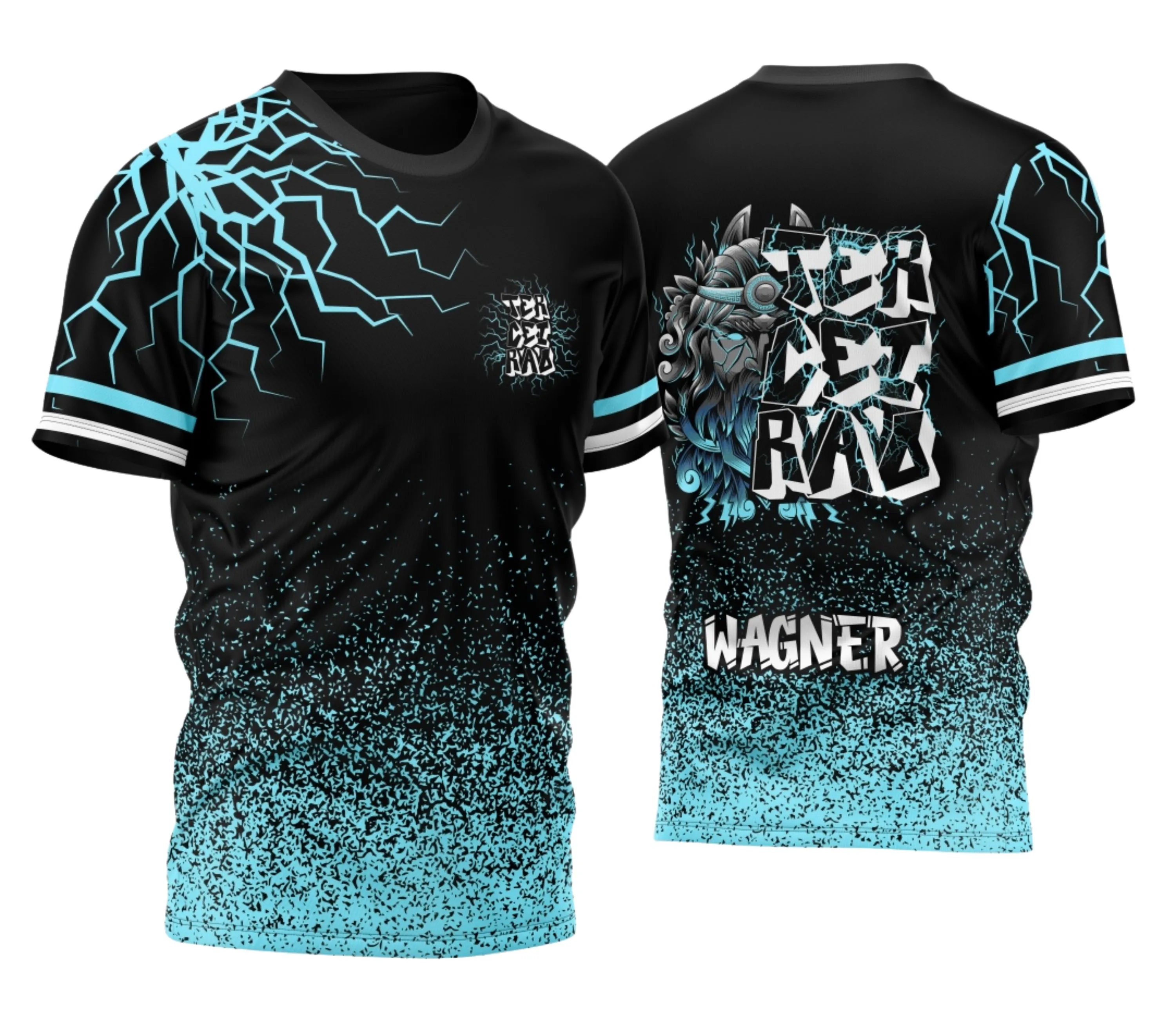 Camisa personalizada com logo no peito e estampa grande nas costas, destaque para o design moderno e impactante que representa o espírito do Terceirão de forma única e vibrante.