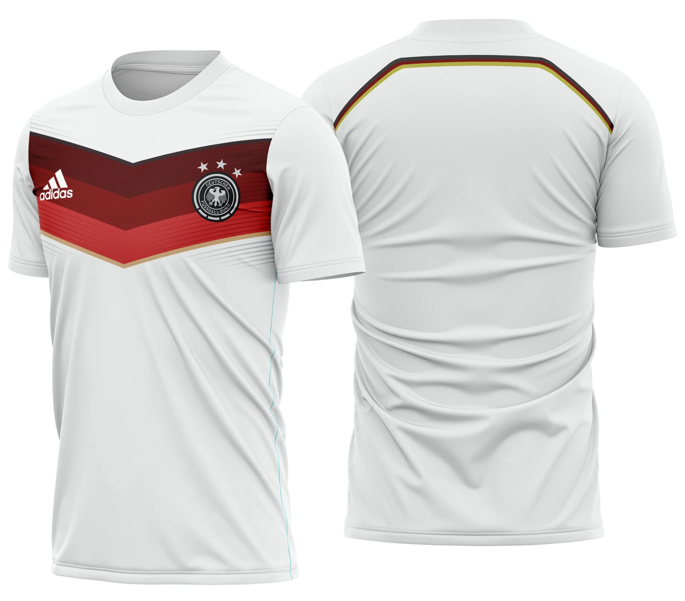 Camiseta unissex preta com logo no peito e estampa grande nas costas, inspirada no Alemanha Home Kit 2014, ideal para fãs e colecionadores.
