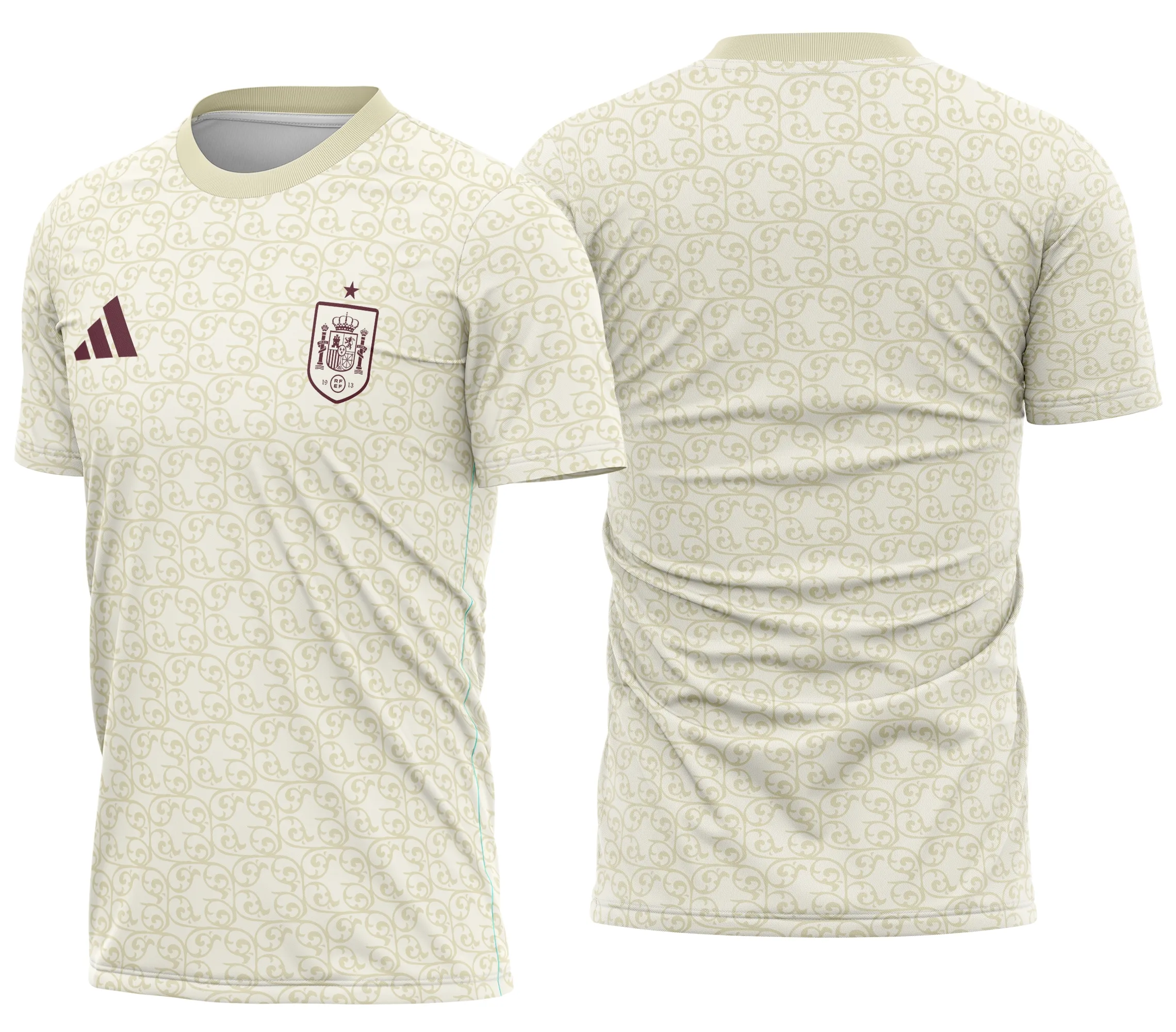 Camiseta unissex branca, com logo no peito e estampa grande nas costas com tema Espanha Uniforme Reserva 2026, perfeita para torcer com estilo e conforto.