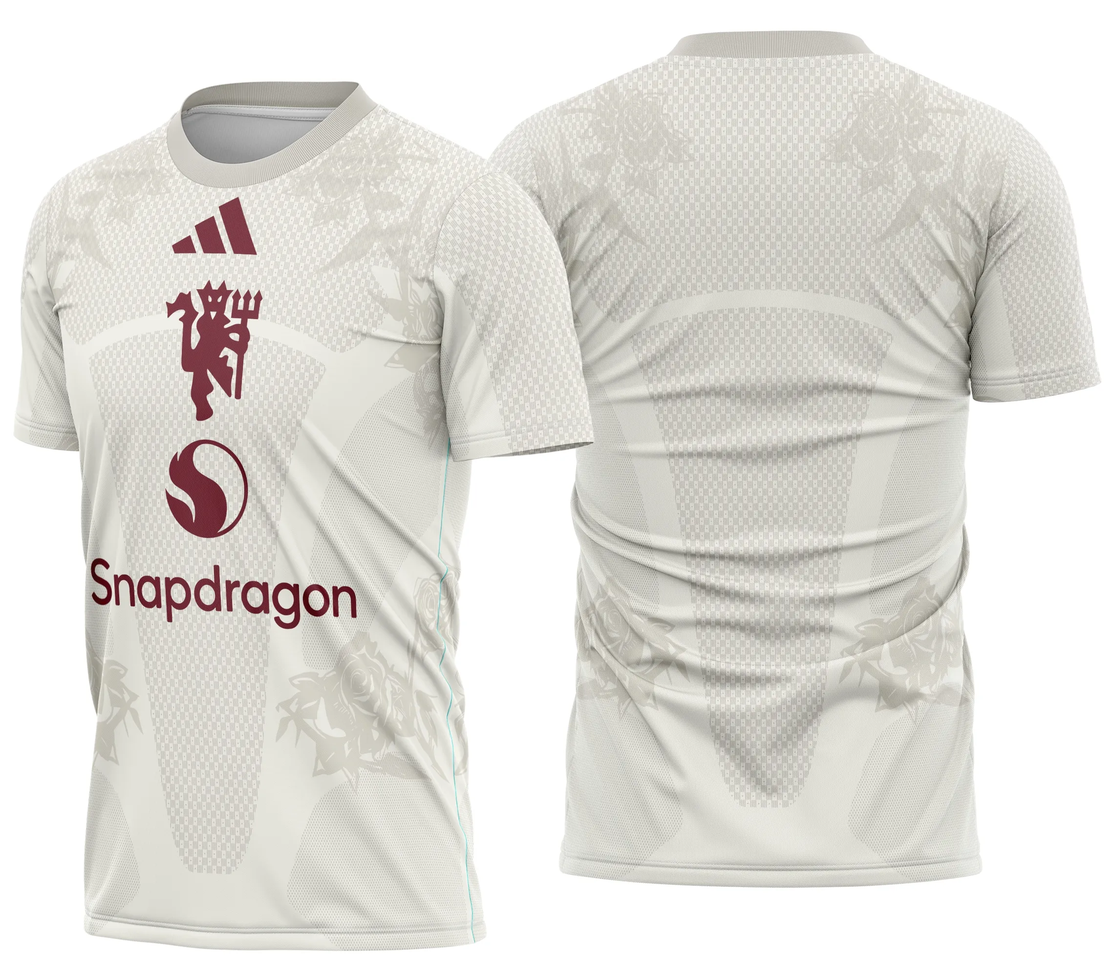 Camisa unissex preta com logo no peito e estampa grande nas costas mostrando o Manchester United Terceiro Kit Vazamento 2026-27, ideal para fãs, estilo moderno e esportivo.