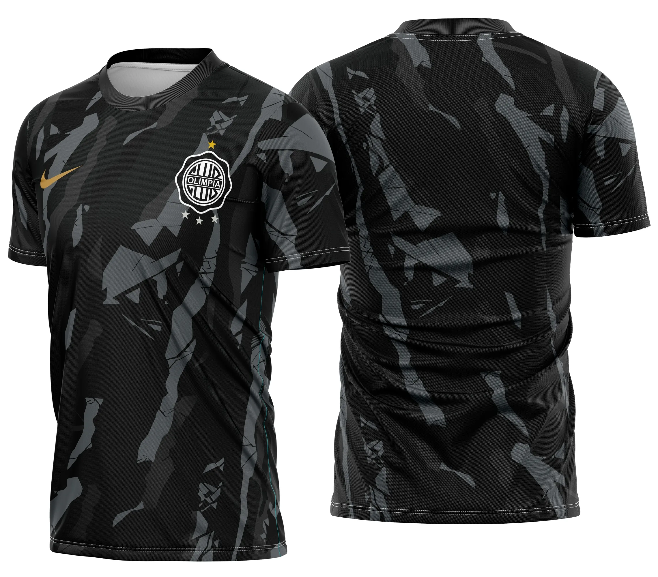 Camiseta unissex preta com logo no peito e estampa grande nas costas com tema Olimpia Treinamento 2026, ideal para fãs e atletas que valorizam estilo e conforto.