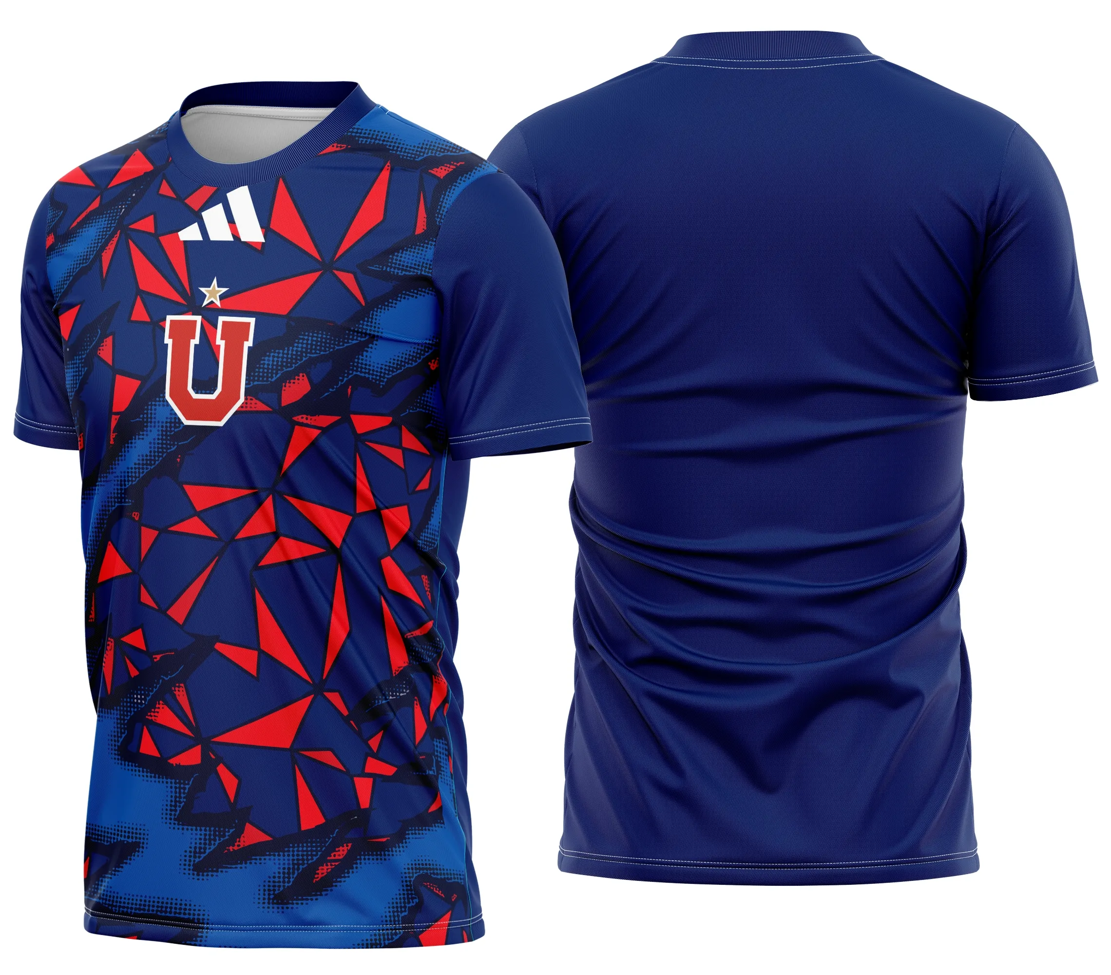 Foto de camiseta unissex preta com logo no peito e estampa grande nas costas focada no tema Universidade do Chile Pré-jogo 2026, ideal para fãs de futebol e colecionadores.
