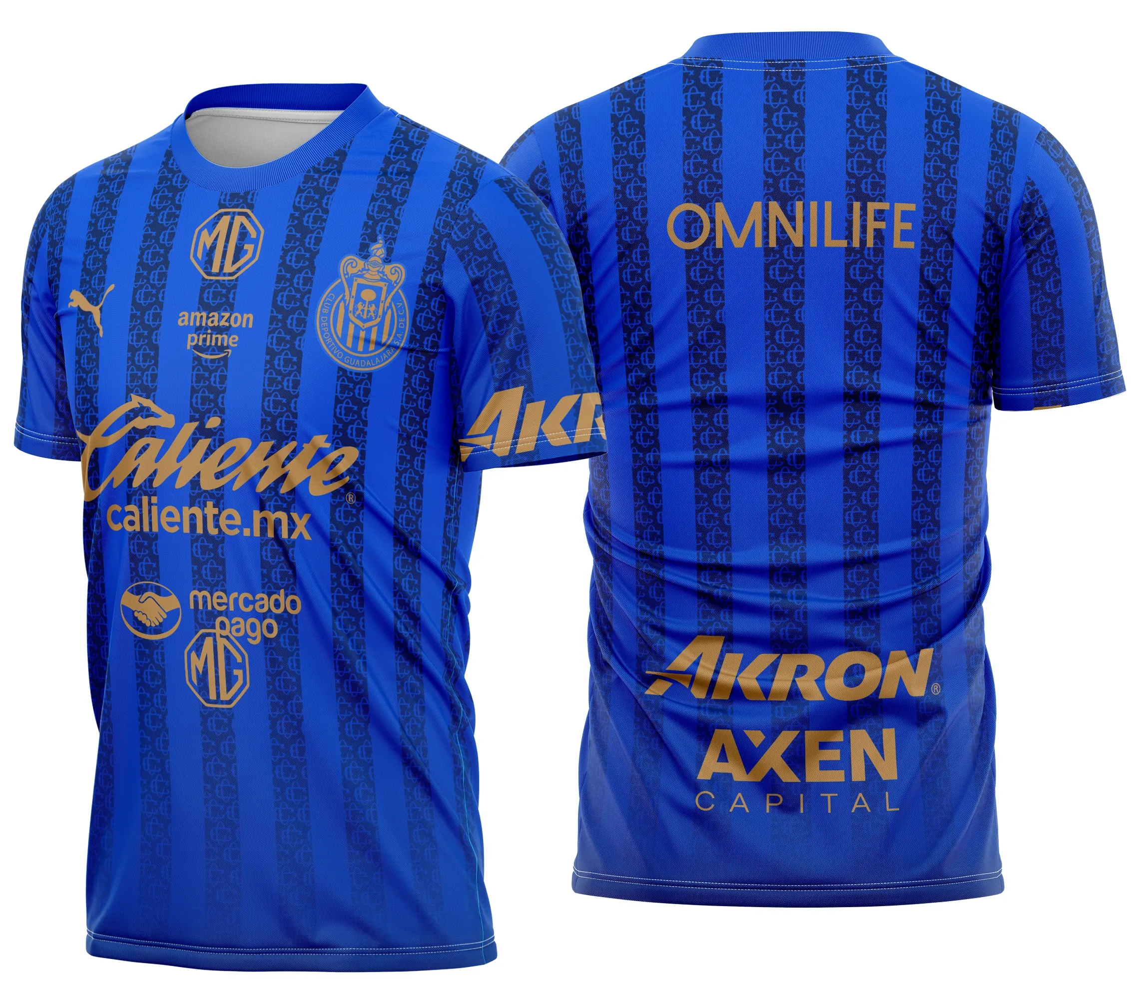 Camiseta unissex preta com logo no peito e estampa grande nas costas inspiradas no Chivas Terceiro Kit 2026, destacando o design moderno e esportivo do time.