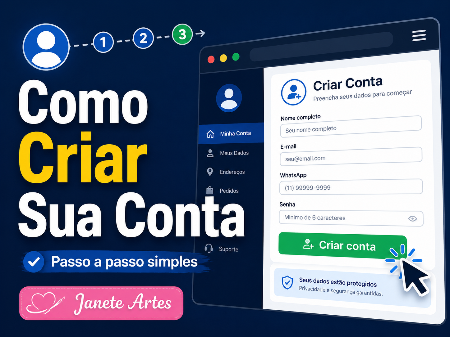 Como criar uma conta de cliente no site Janete Artes