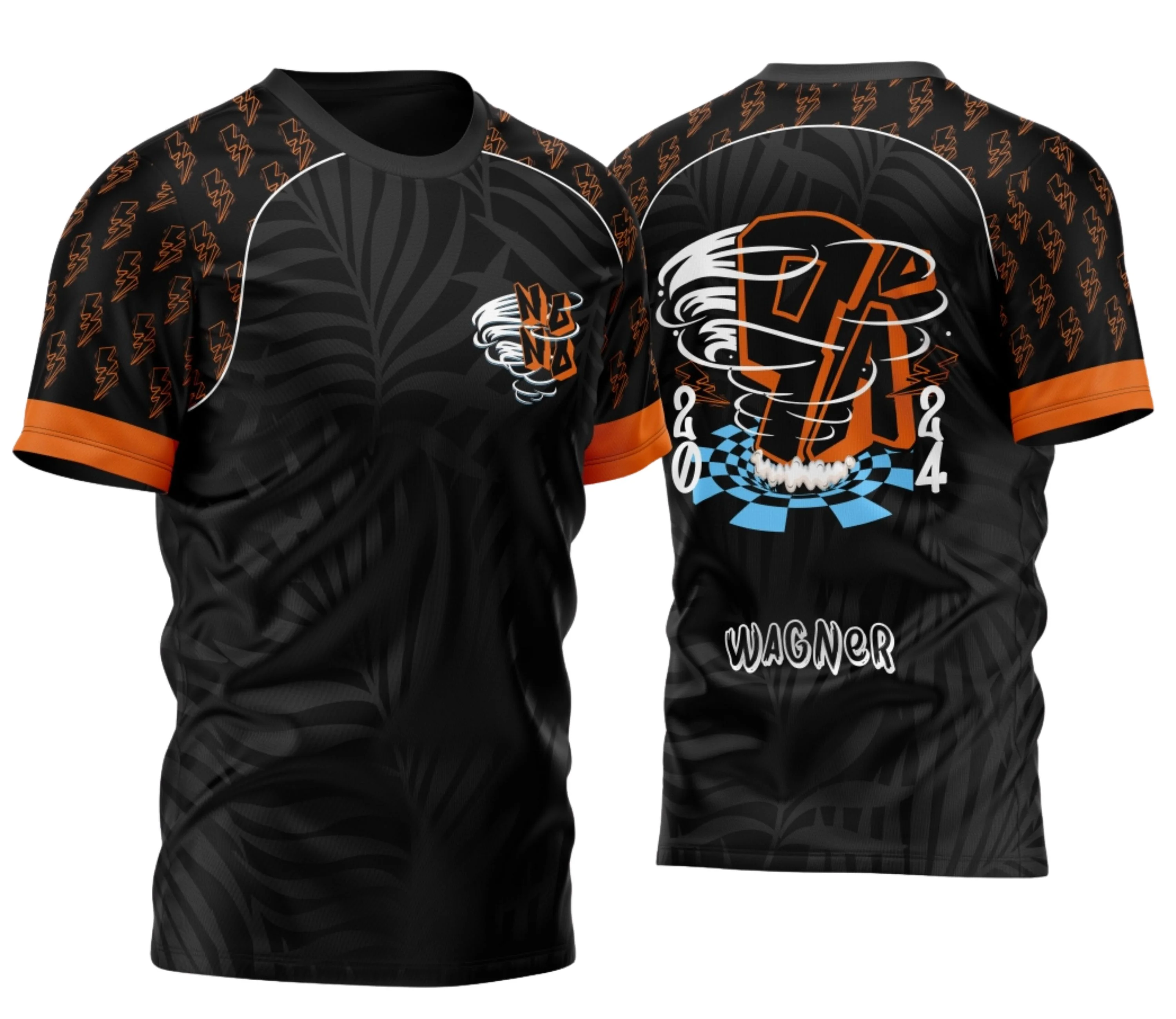 Camiseta unissex preta com logo no peito e estampa grande nas costas Nono Ano Furacão 2026 Modelo 3A2, design moderno e vibrante para fãs do tema escolar.