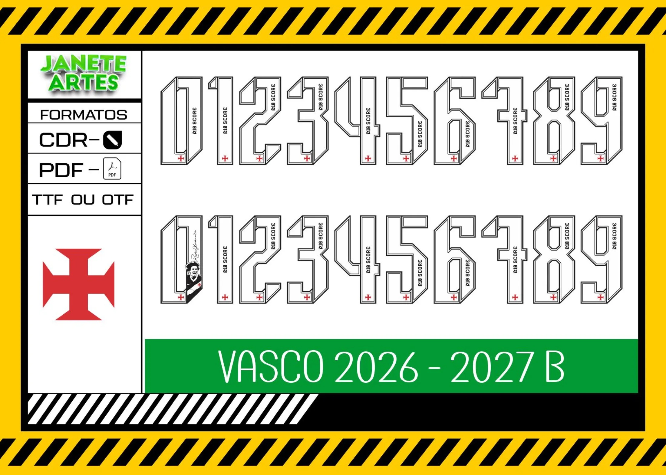 Camiseta unissex preta com logo Vasco no peito e estampa grande nas costas mostrando a fonte Vasco 2026 2027 em destaque.