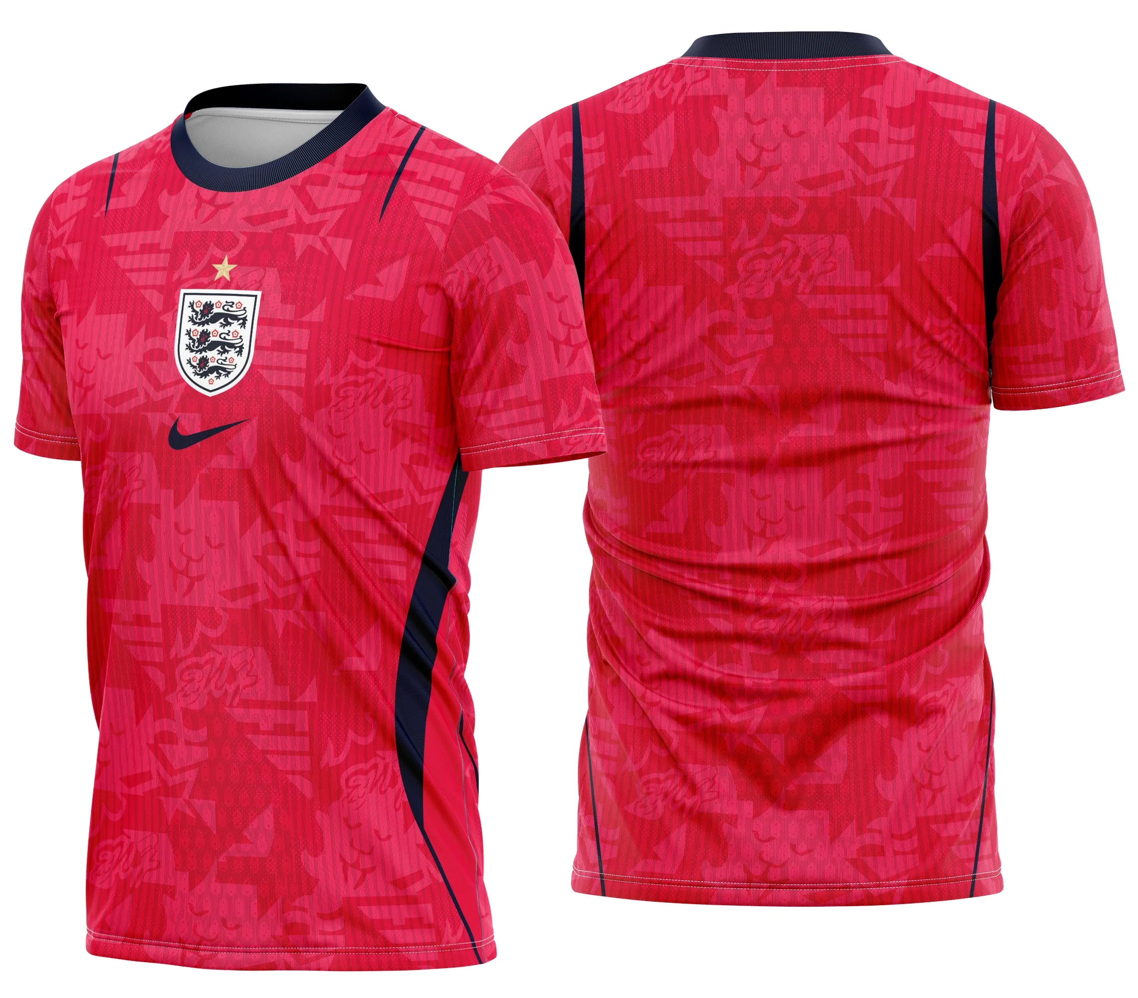 Camiseta unissex branca com logo no peito e estampa grande nas costas do tema Inglaterra Uniforme Reserva 2026, ideal para fãs e colecionadores.