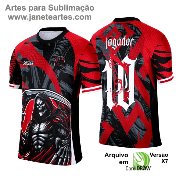 Arte Camisa Interclasse Caveira Negra com Vermelho 2025 - 0017