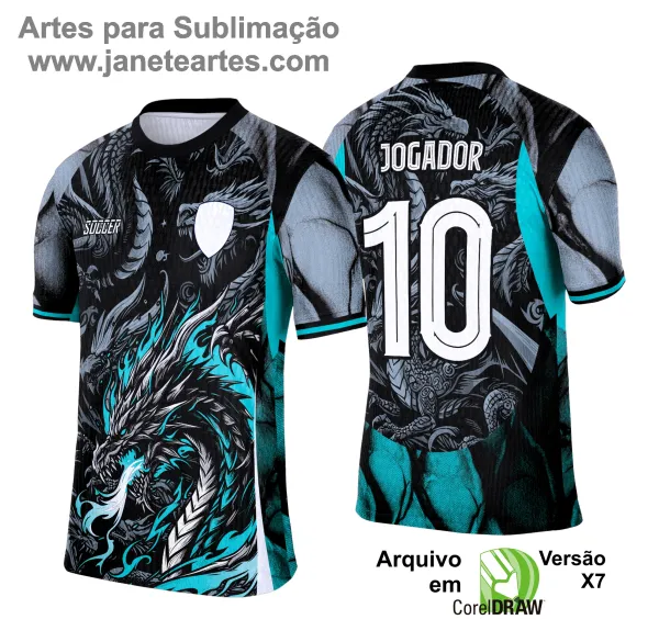 Arte Camisa Interclasse Dragão Negro com Verde Água 2025 - 0009