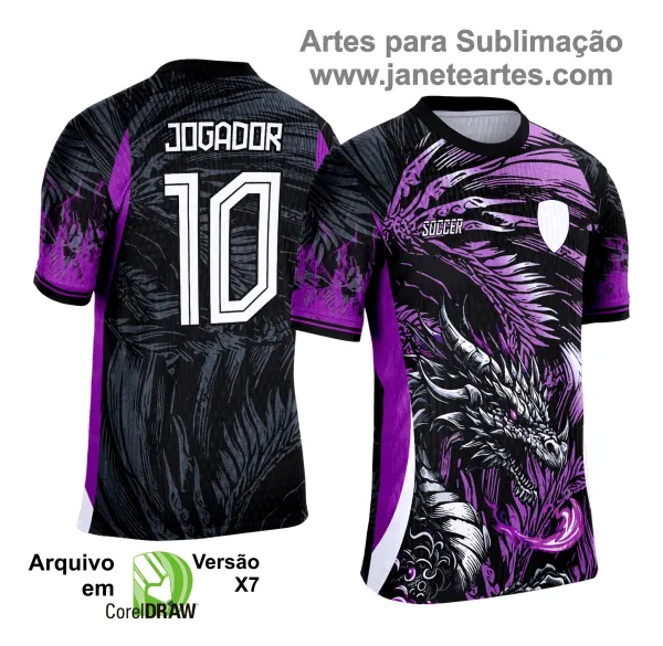 Arte Camisa Interclasse Dragão Negro com Violeta 2025 - 0008
