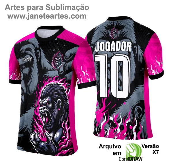 Arte Camisa Interclasse Gorila Negro com Rosa 2025 - 0019