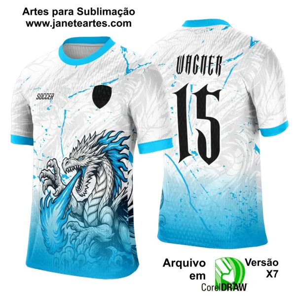 Arte Template Camisa Interclasse Dragão Branco Fogo Azul - 0051