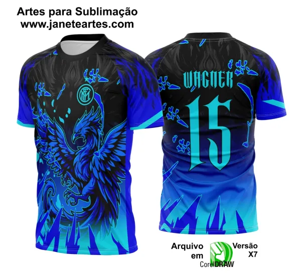 Arte Template Camisa Interclasse Fênix Chamas Azul - 0086