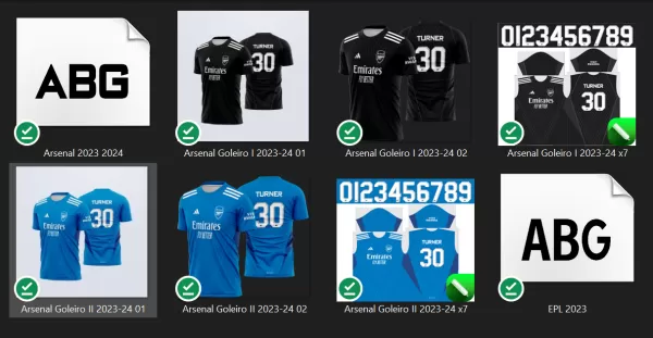 Arte Vetor Camisa Arsenal Goleiro I e II 2023-24 x7