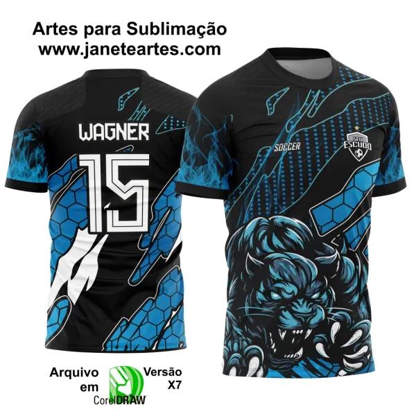 Arte Vetor Camisa Interclasse Bonita Pantera Negra Azul Geométrica 2025