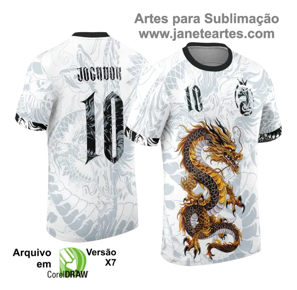 Arte Vetor Camisa Interclasse Dragão Dourado Chines 2025
