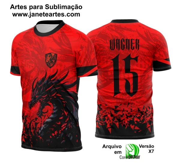 Arte Vetor Camisa Interclasse Dragão Vermelho Fogo Negro 2025