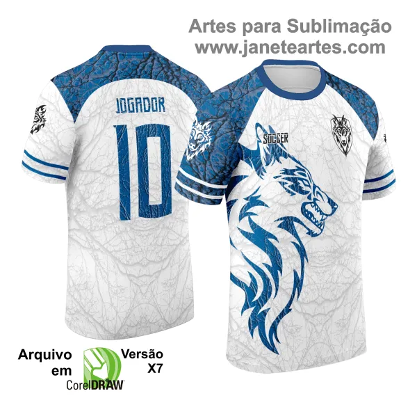 Arte Vetor Camisa Interclasse Lobo Azul com Branco 2025